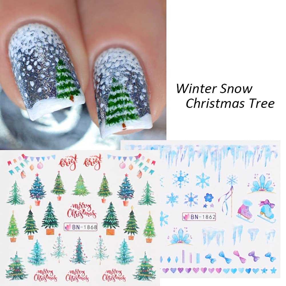Christmas Nail Stickers Snowflake Nail Art Water Decals Transfer Foils For Nails Supply Snowman Reindeer Santa Claus Bell Tree S