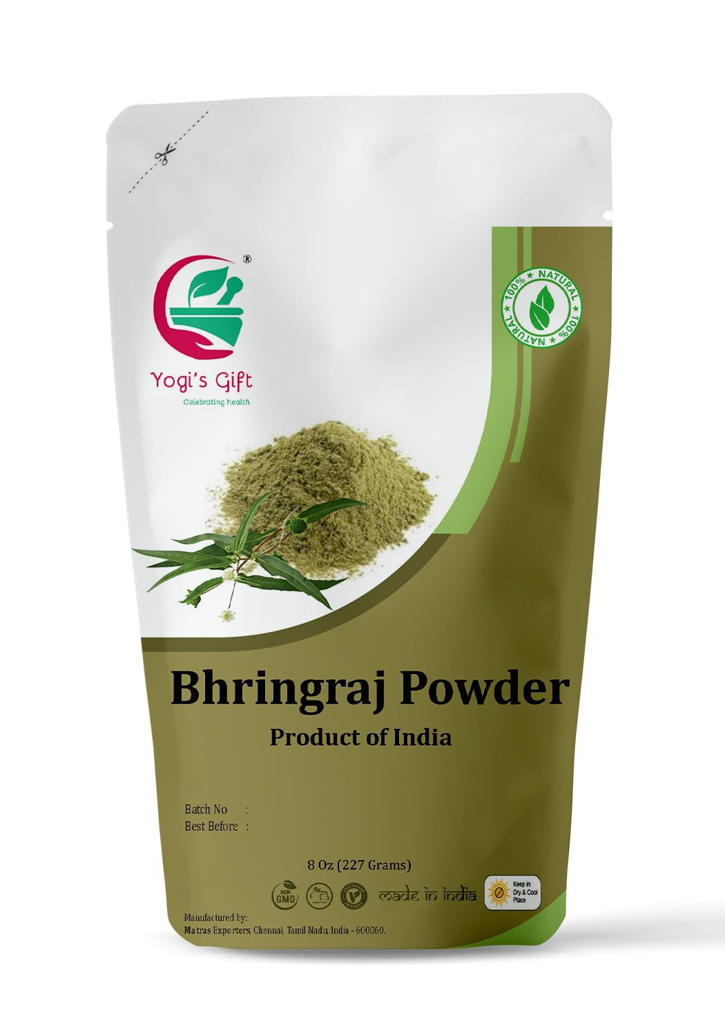 Bhringraj Powder | 8 Oz (227 grams) | Eclipta Alba | 100% Pure $ 100% Natural | False Daisy Powder | By Yogi's gift