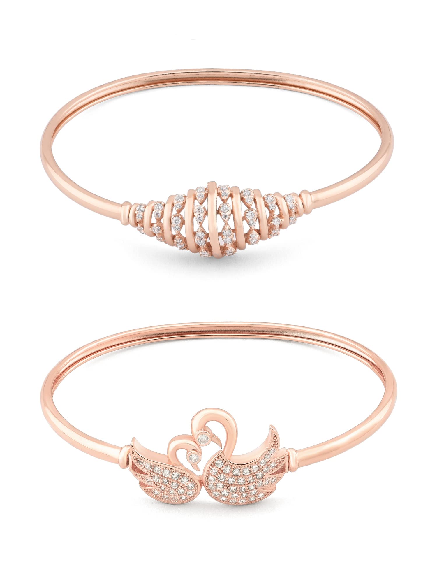 Zaveri Pearls Set Of 2 Rose Gold Cubic Zirconia Contemporary Brass Kada Bracelets For WomenZpfk13376