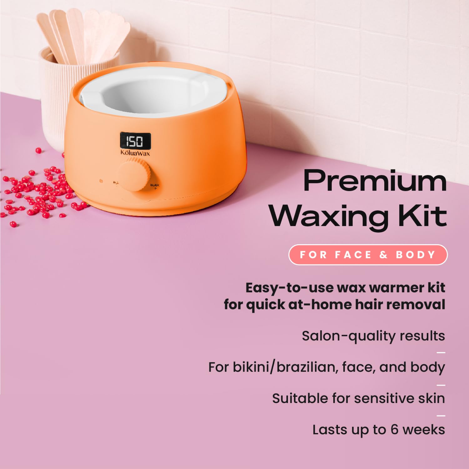 Koluawax Premium Waxing Kit For Women - Hot Melt Hard Wax Warmer For Hair Removal, Eyebrow, Bikini, Legs, Face, Brazilian Wax -