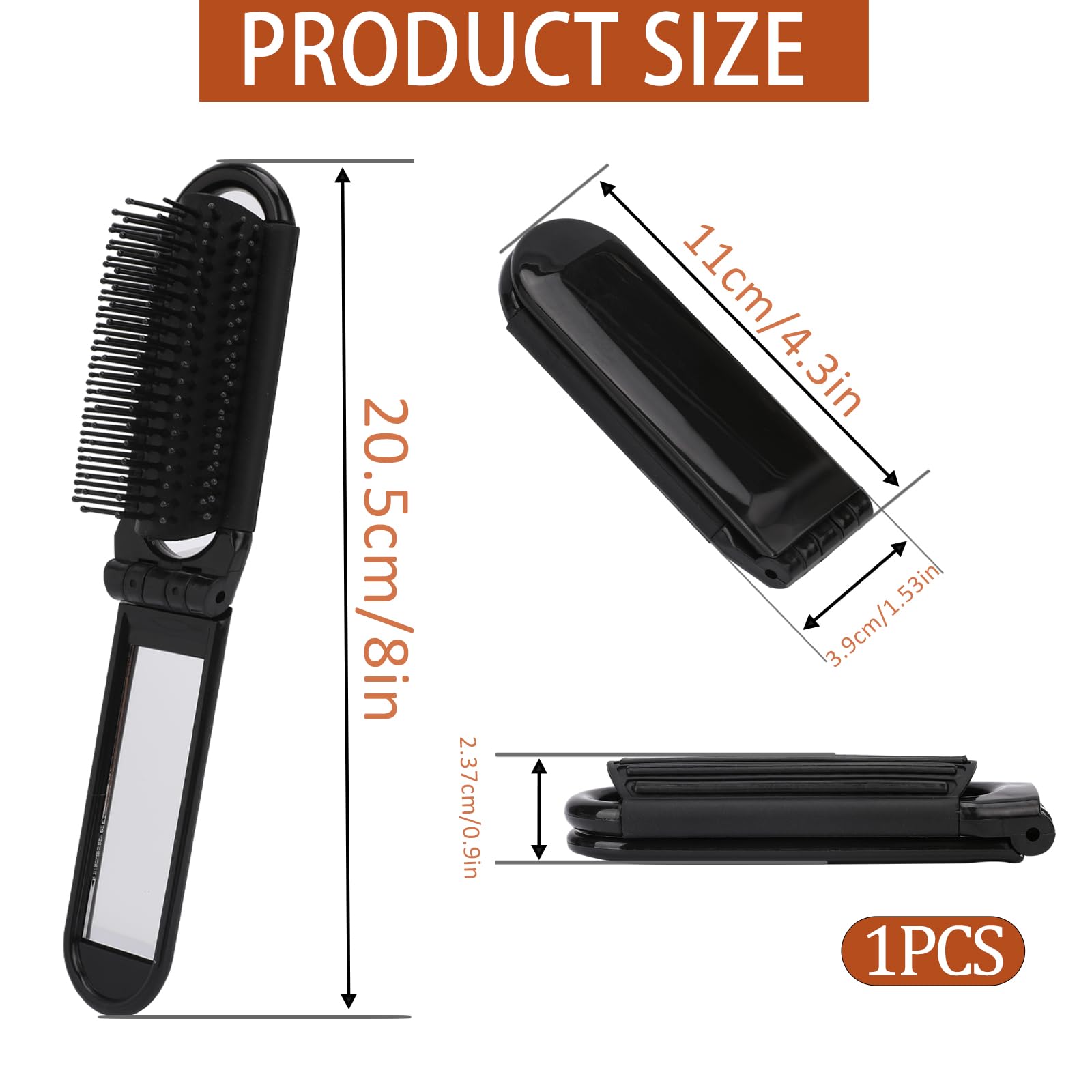 Portable Travel Hair Brush, Small Foldable Hairbrush Compact Hair Brush With Mirror And Round Tip Nylon Bristles For Women And M