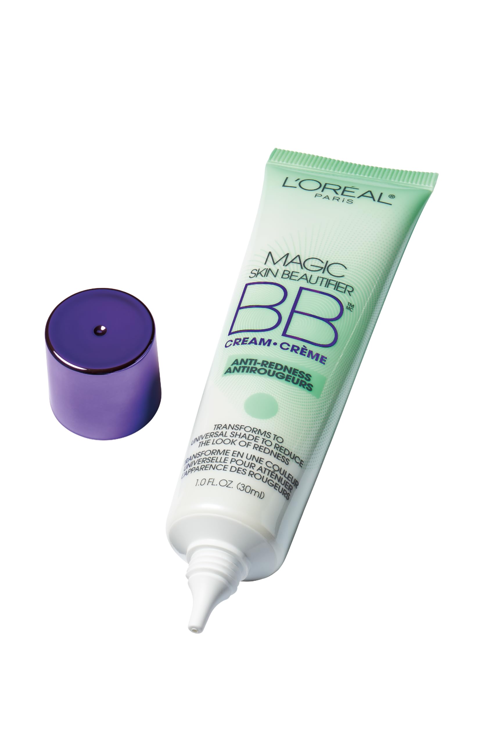 L'Or  al Paris Makeup Magic Skin Beautifier BB Cream Tinted Moisturizer, Anti-Redness, 1 fl oz, 2 Count