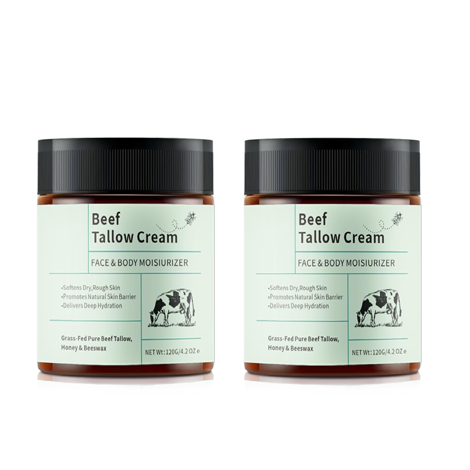 ZTSGU 2 Pcs Organic Grass-Fed Beef Tallow and Honey Balm, Face and Body Soothes Dryness Natural Moisturizer Cream Unscented. 8.4