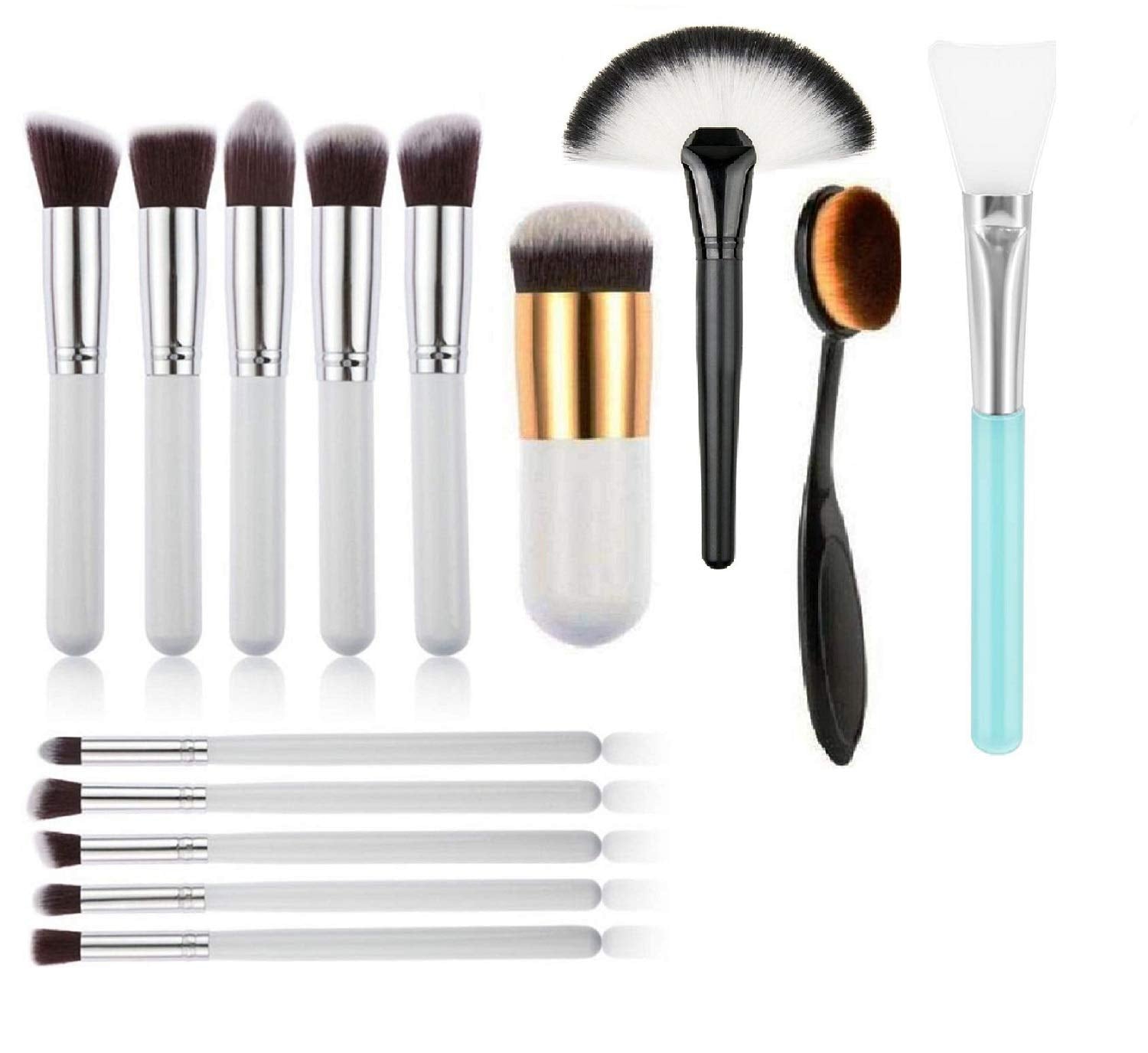 Angelie 10Pcs Makeup Cosmetic Face Powder Blush Brush +White Foundation Brush+Fan Brush+Face Pack Brush(All Brush