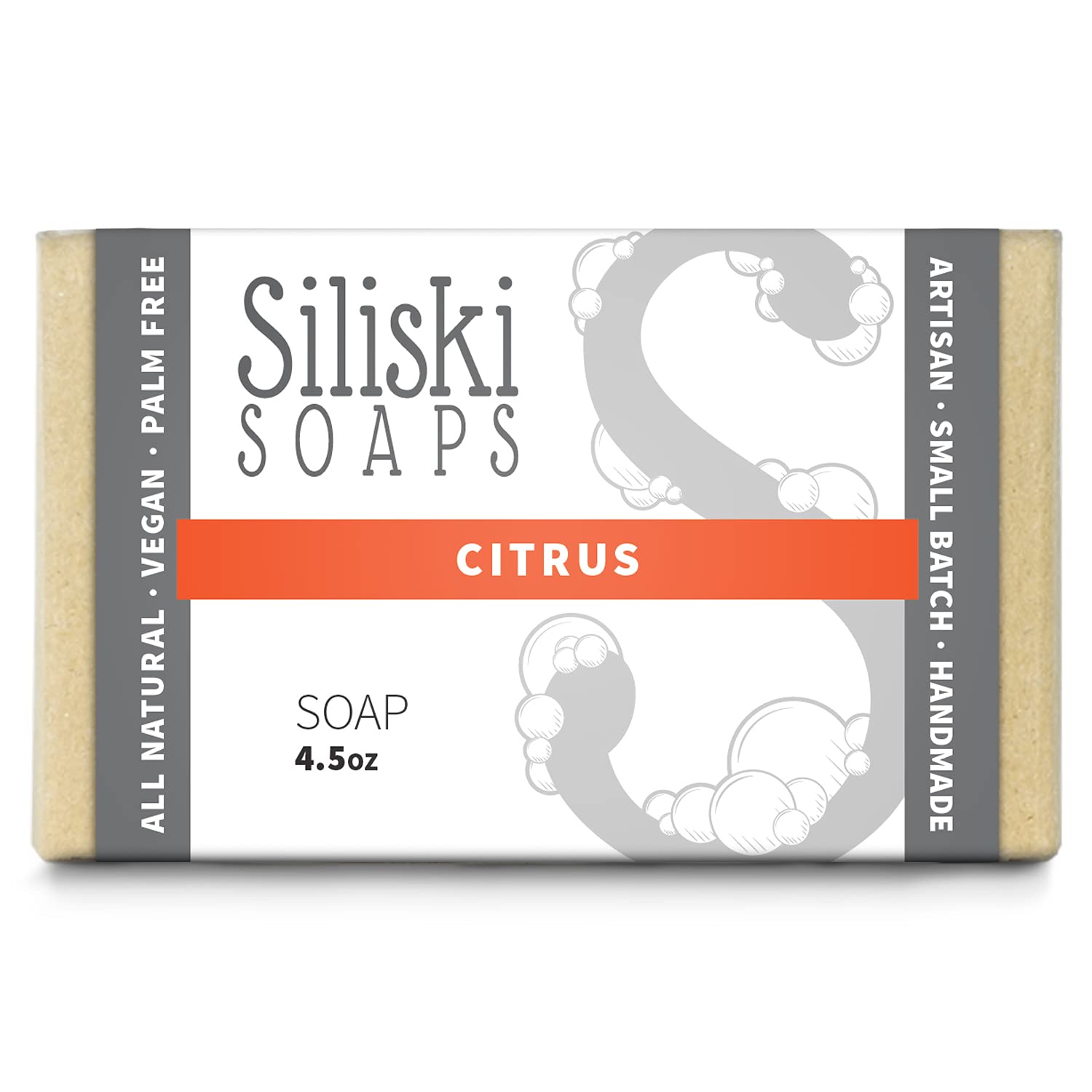 Siliski Soaps Simple Skincare, Hard, Gentle, Bath Soap, All Natural, Vegan And Palm Free - Citrus, 4.5 Oz