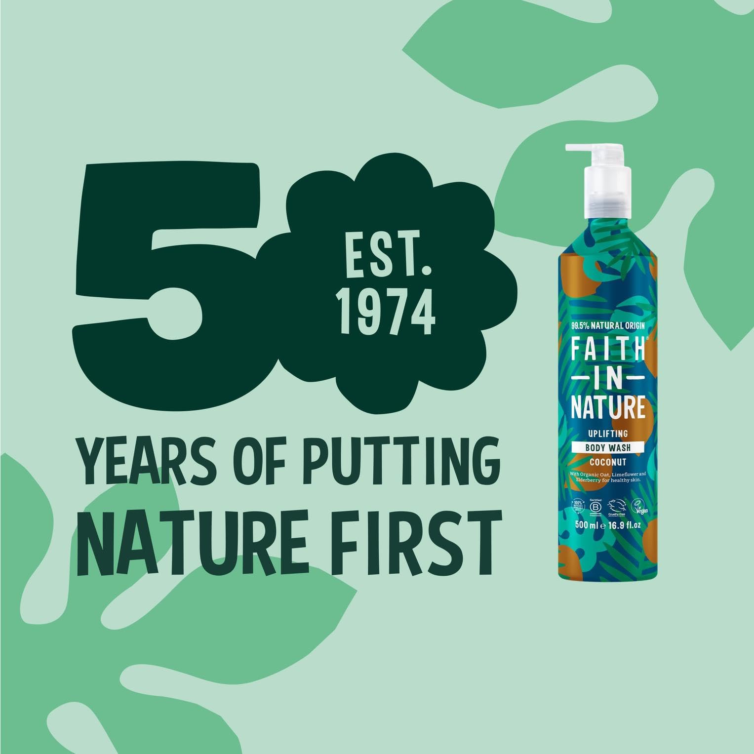 FAITH IN NATURE Natural Aluminium Bottle Body Wash - Vegan & Cruelty Free, No SLS or Parabens - 16.9 fl oz, Coconut