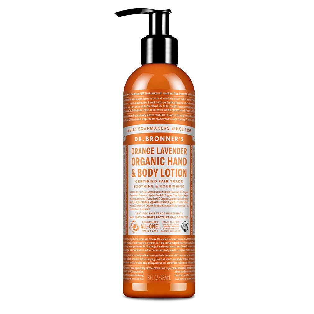 Dr. Bronner's - Organic Lotion (Orange Lavender, 8 Ounce) - Body Lotion & Moisturizer, Certified Organic, Soothing for Hands, Fa