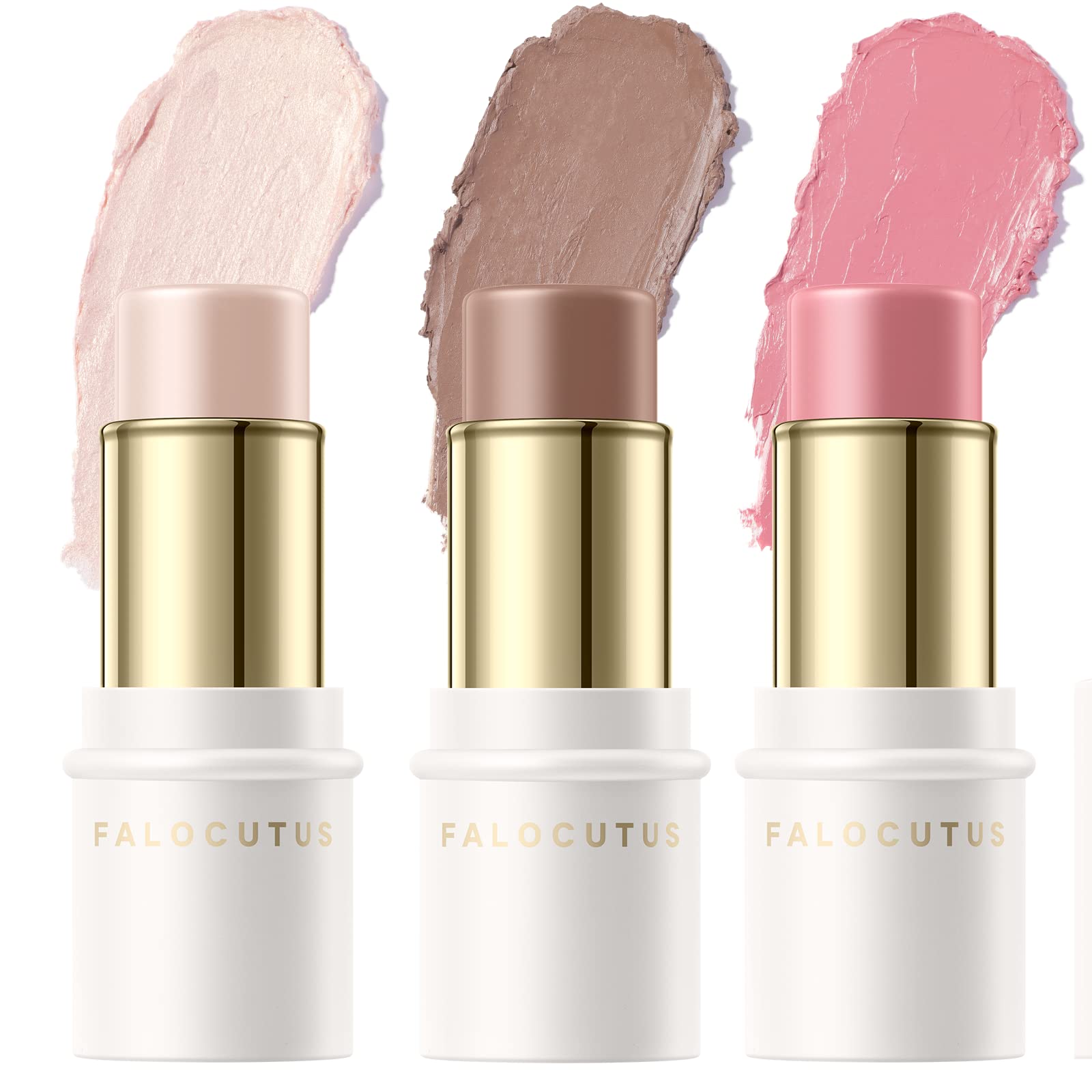 Falocutus 3 Pcs Fair Contour Stick Set,Cream Blush & Highlighter Bronzer Pen,Long Lasting & Smooth Natural Face Contouring Illum