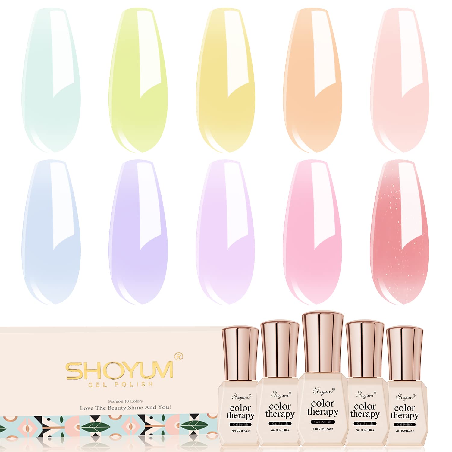SHOYUM Jelly Pastel Gel Nail Polish Set 10Pcs Candy Colors Collection,Translucent Spring Summer nail gel polish Manicure at Home