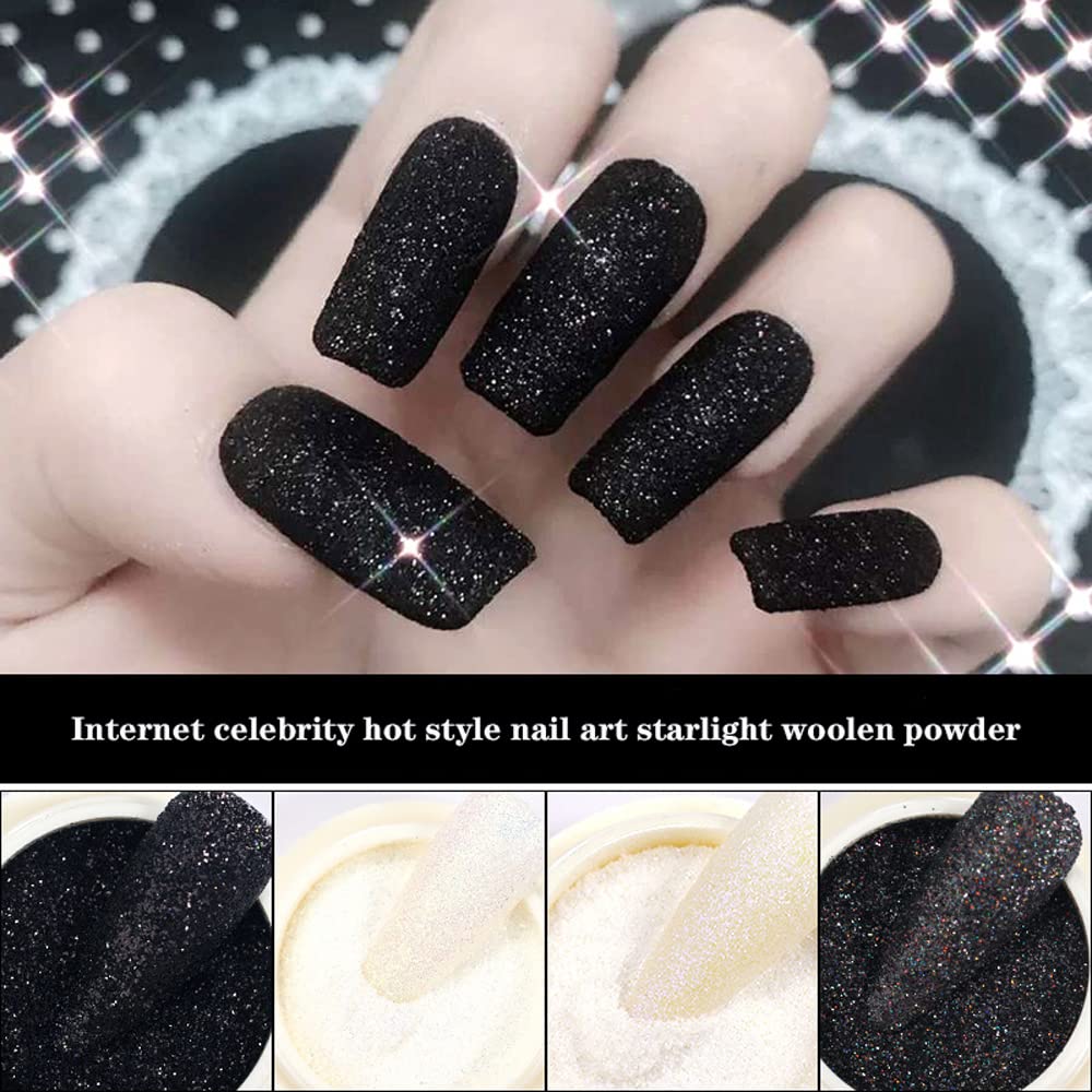 0.2mm Shimmer Black Nail Glitter White Rainbow Holographic Shining Sugar Nail Glitter Candy Coat Powder Sugar Coating Effect Nai