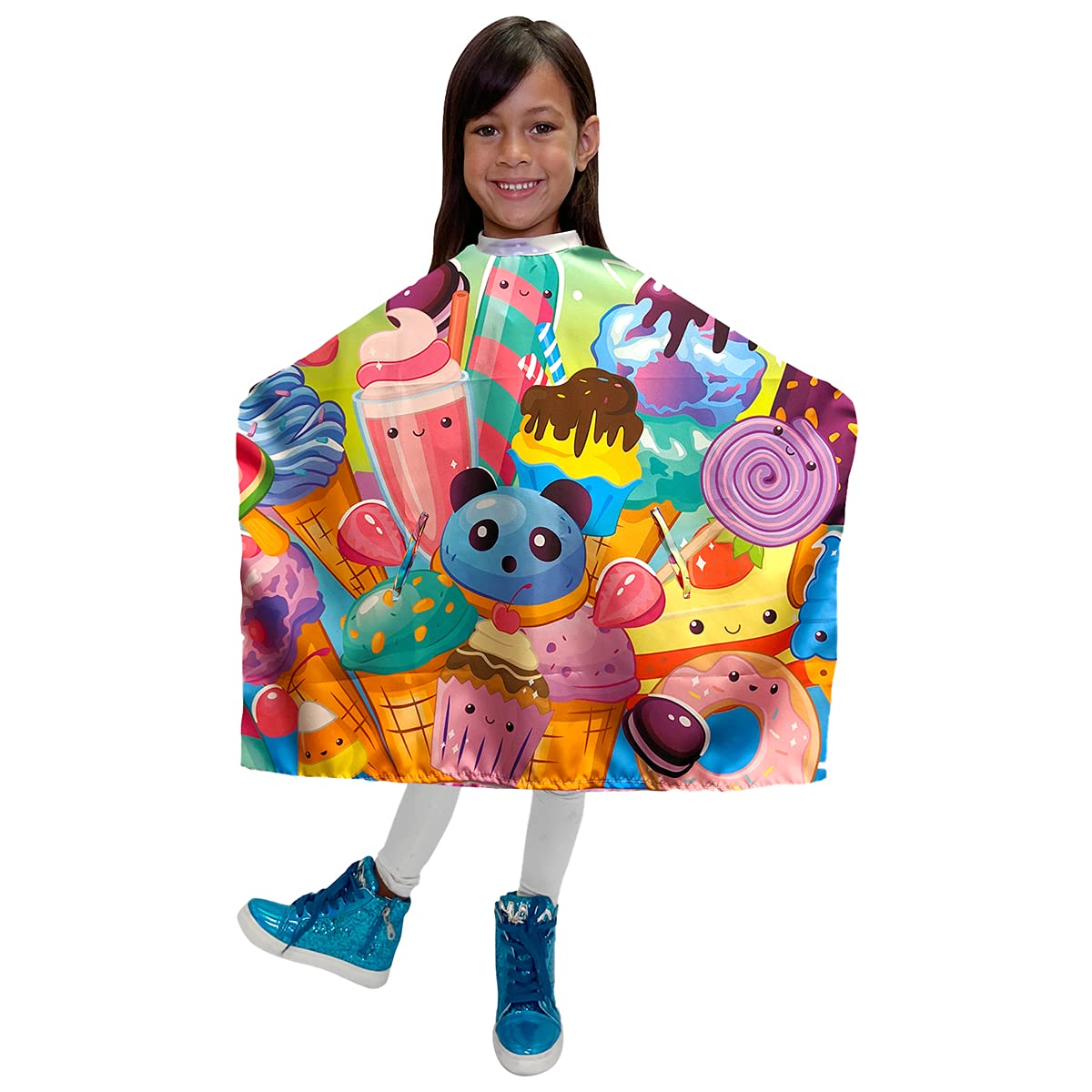 Betty Dain Kids Haircut Styling Cape, Sugar Rush Print, Hands Free, Youthful Design, Perfect Size For Children, Water & Stain Re