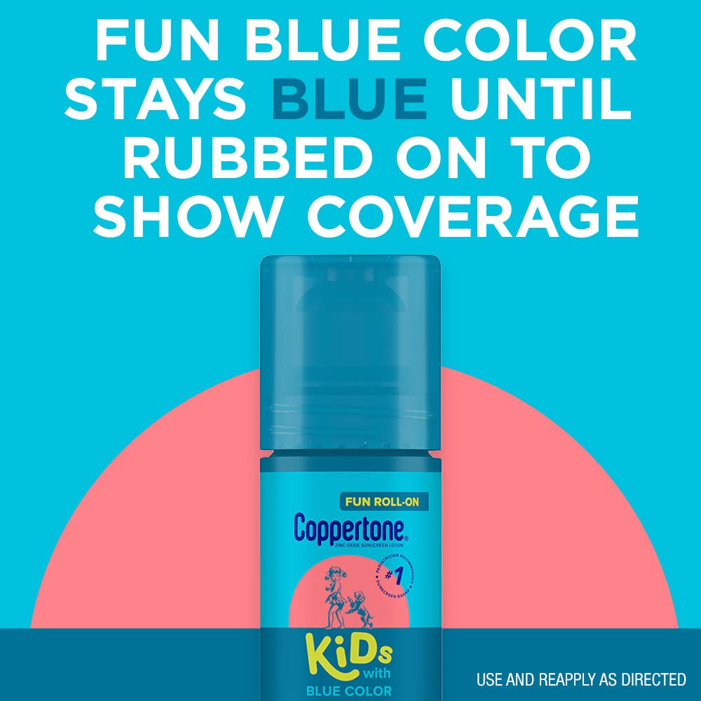 Coppertone Kids Roll On Sunscreen Lotion SPF 50, Tear Free Kids Sunscreen with Blue Color and Zinc Oxide Sun Protection, 2.5 Fl
