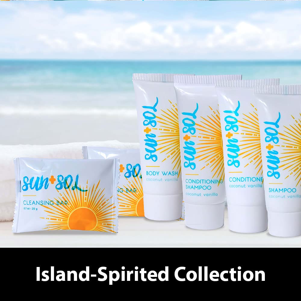 World Amenities - Sun + Sol Bulk Cleansing Shampoo With Warm Coconut & Vanilla Fragrances, Travel Size Toiletries, Mini Hotel Am