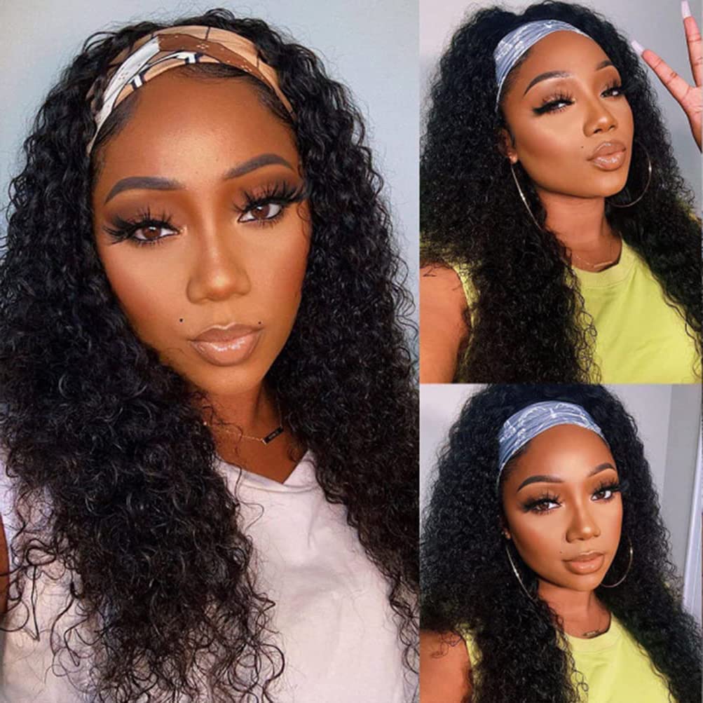 Rebasar Deep Wave Wigs Human Hair Wear and Go Glueless Headband Wigs 20 Inch Human Hair Wigs for Black Women Human Hair Deep Cur