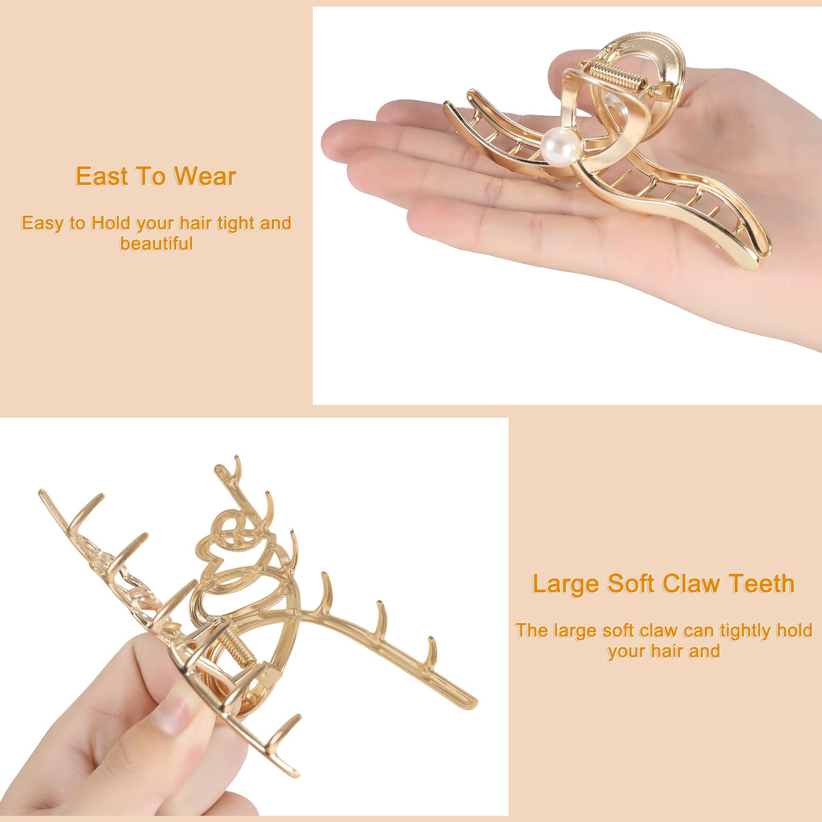 Lukacy 6 Pack Large Metal Hair Claw Clips - 4 Inch, Perfect Big Gold Jaw Hair Clamps For Women And Thinner, Thick Hair Styling,S