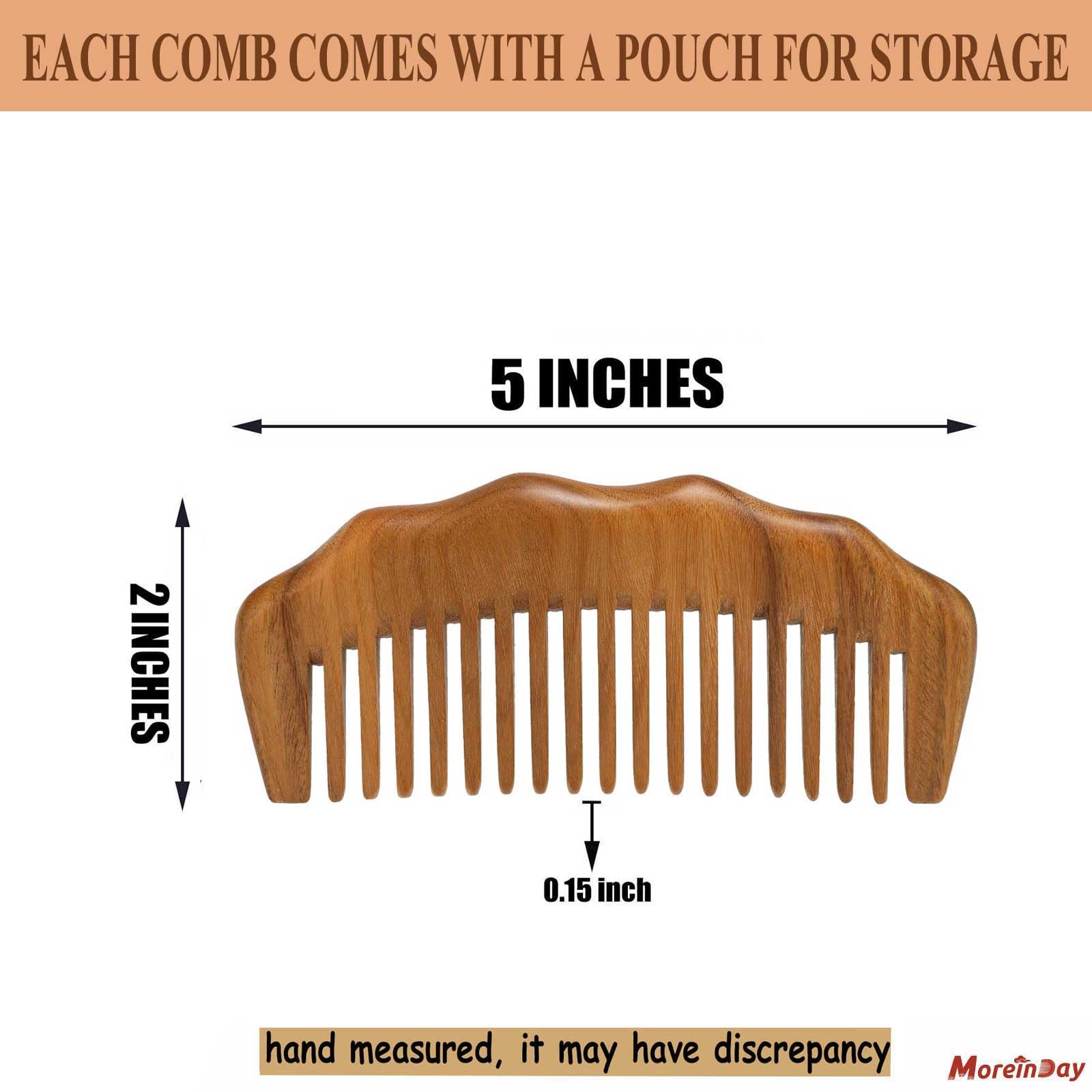 Moreinday Wooden Comb For Women Hair Growth, Labor Comb 2 Pack, Wide Tooth For Women, Fine Tooth For Men Beard - Sandalwood