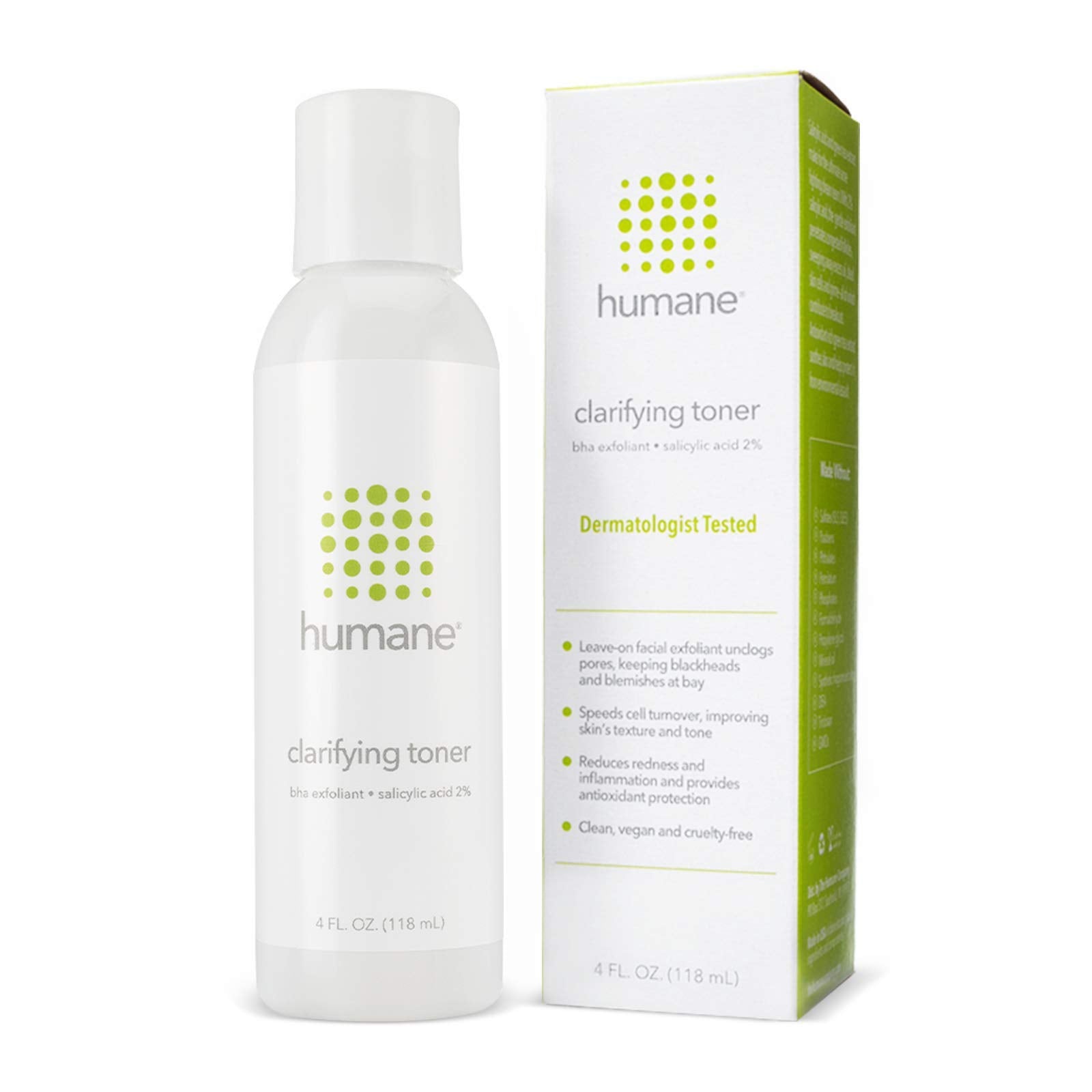 Humane Clarifying Toner for Face - 2% BHA Liquid Salicylic Acid - Pore Minimizer and Face Exfoliator - Gentle for All Skin Types