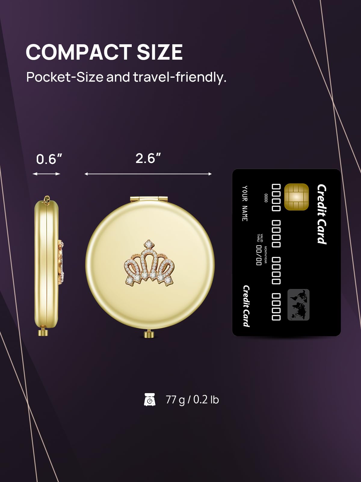 Omiro 1X/10X(300R) Magnifying Compact Mirror, Small Crown Engraved Pocket Makeup Mirror Gift For Her Women Mom (Gold)