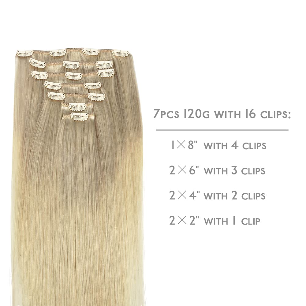 Wennalife Clip In Hair Extensions, 24 Inch 120G 7Pcs Clip In Hair Extensions Real Human Hair, Ash Blonde To Golden Blonde And Pl