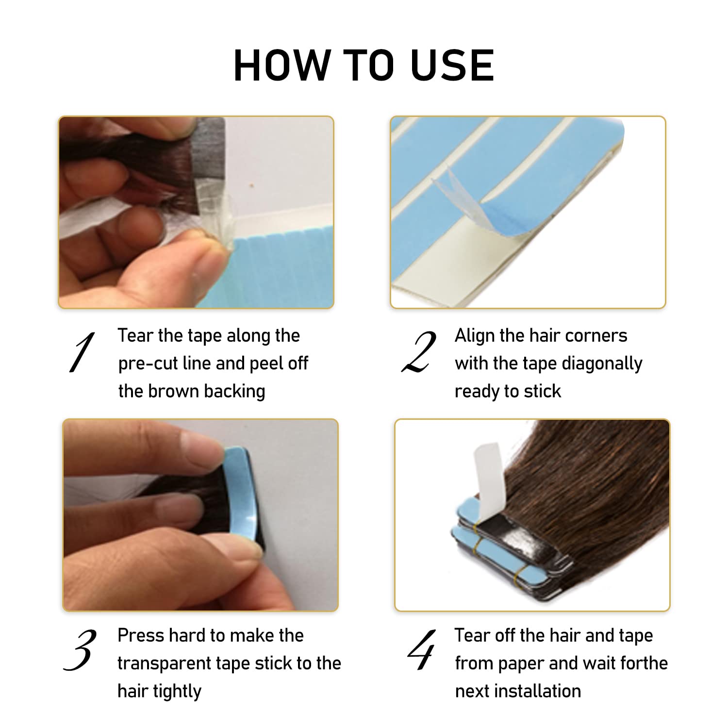 Yilite 120 Peices Hair Extension Tape Tabs Double Sided Tape 4 X 0.8 Cm Adhesive Human Hair Tape For Replacement Tape(Blue)