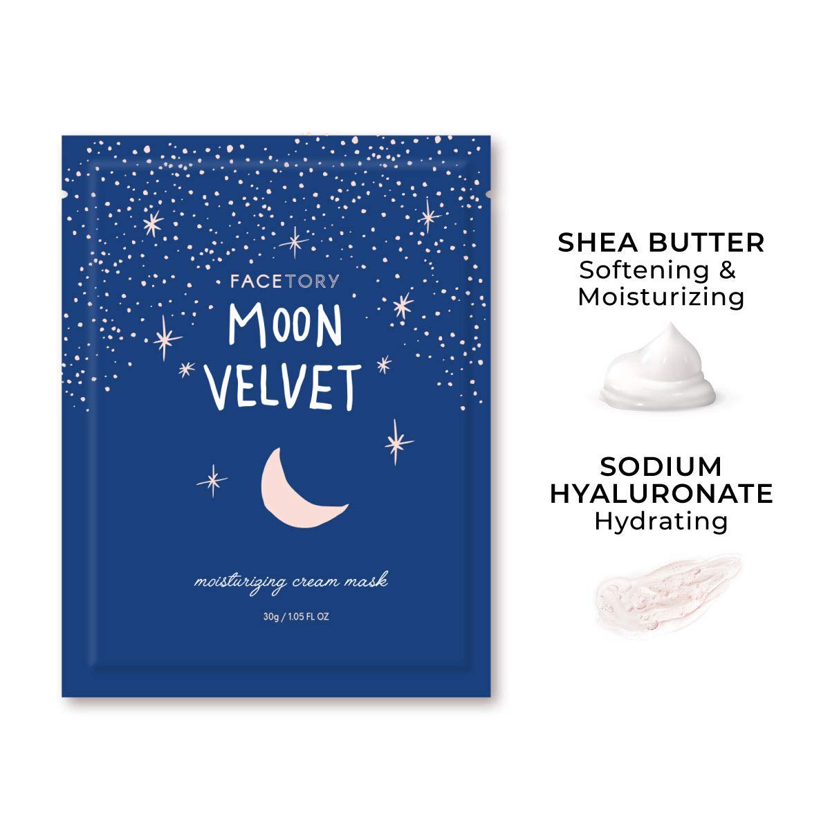 FACETORY K Beauty Face Mask Skin Care - MOON VELVET MOISTURIZING Sheet Mask with Sodium Hyaluronate & Shea Butter Cream | Moistu