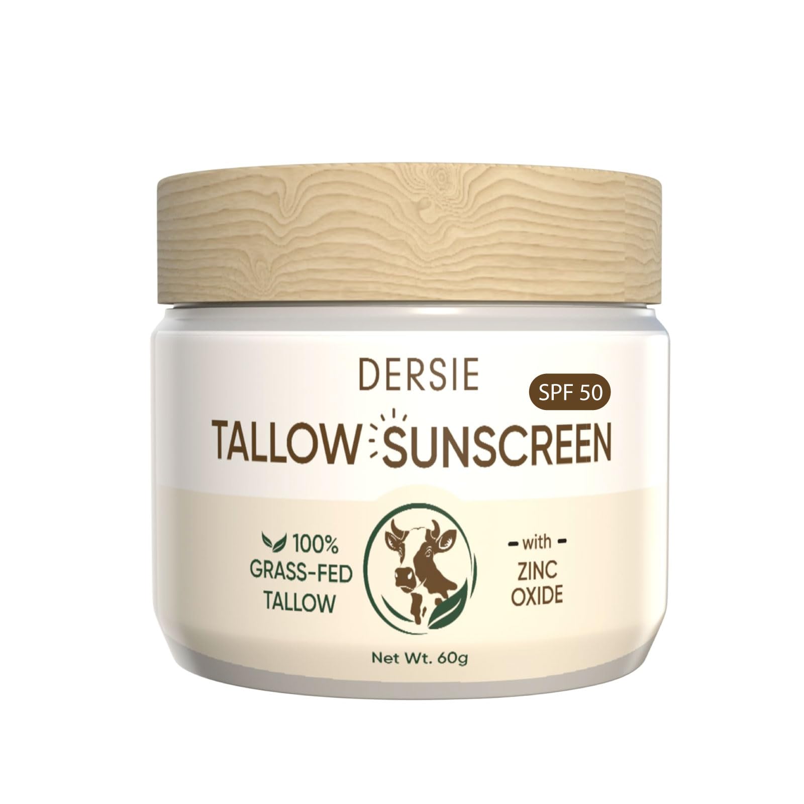 Tallow Sunscreen with Zinc Oxide for Face & Body: SPF 50 Mineral Sunblock with Grass-Fed Tallow - Water-Resistant Non-Toxic Non-