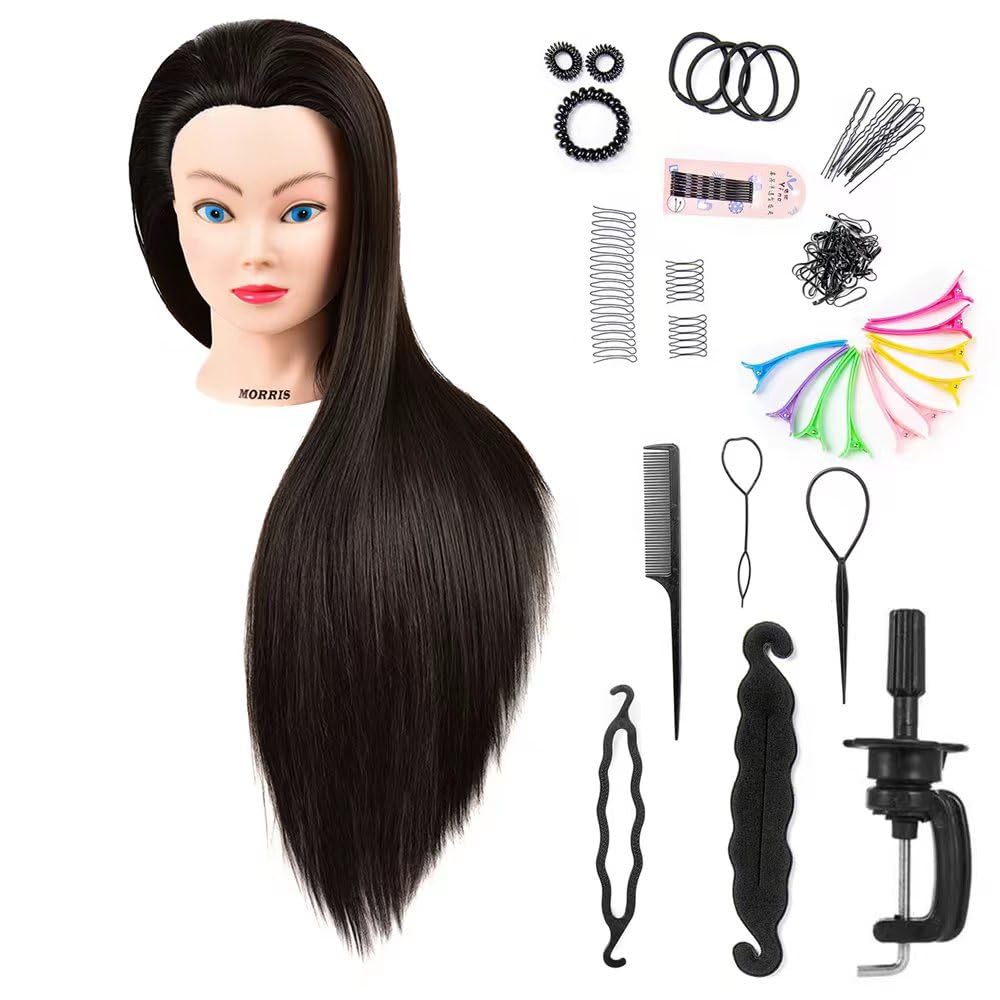 headdoll Hair Stying Training Mannequin Head Natural Black with Stand Hairdressers Practice Cosmetology Dolls Head Training Mode