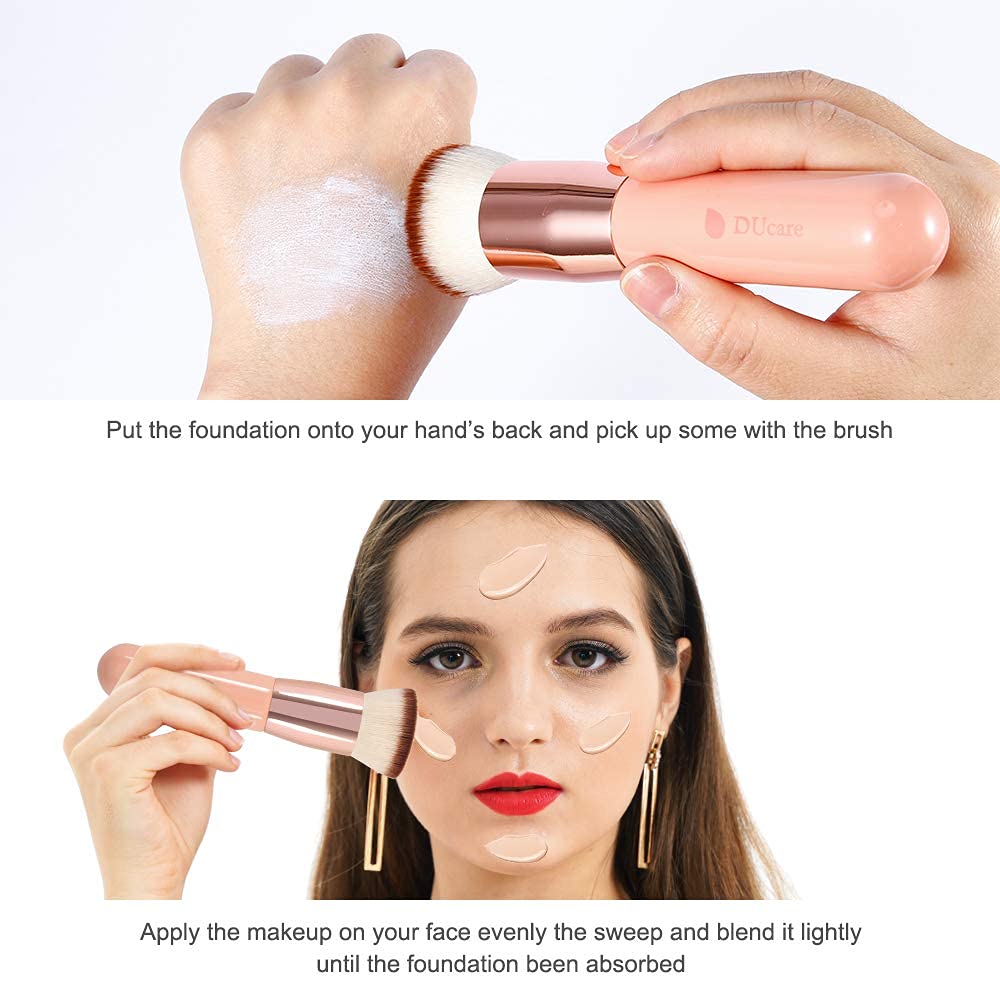 DUcare Foundation Brush for Liquid Makeup, Flat Top Kabuki Synthetic Professional Makeup Brushes Liquid Blending Mineral Powder