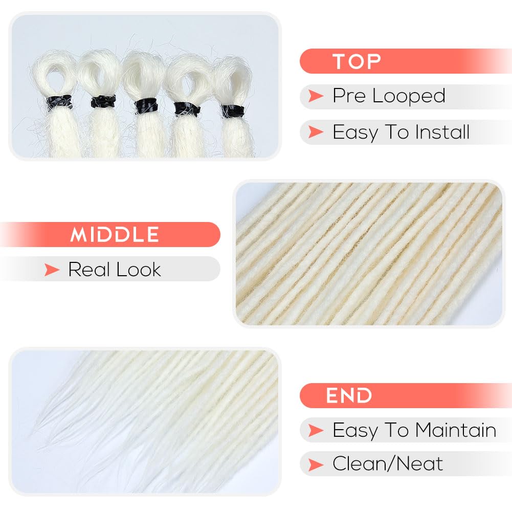 Kraler 24 inch 40 Strands Thick Dreadlock Extensions, SE Pearl White Crochet Dreadls Extensions of Synthetic Hair 1cm Width Hip
