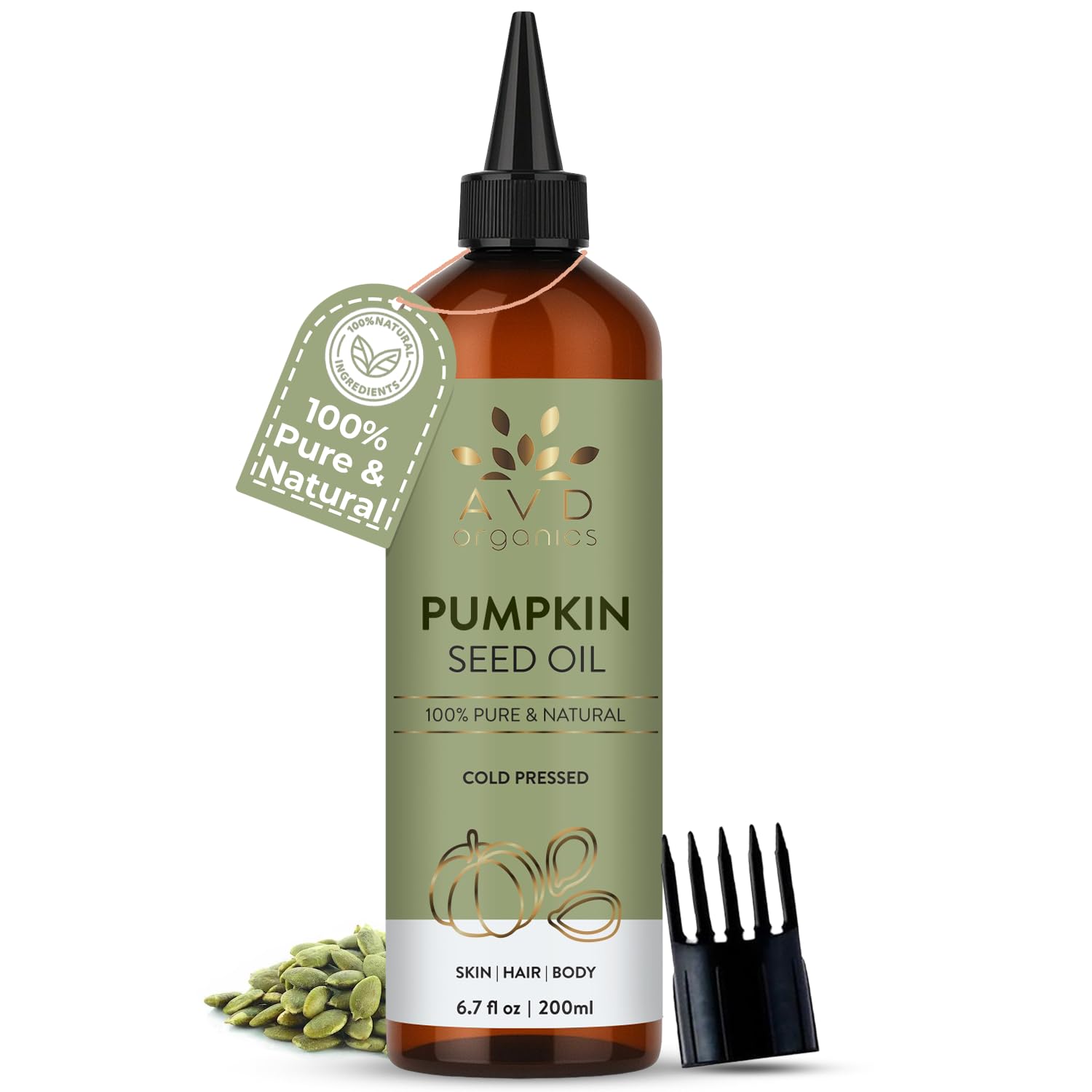 AVD ORGANICS Pumpkin Seed Oil For Hair 200ml, 100% Pure | ColdPressed Pumpkin Seed Oil For Hair, Beard, Face, Skin & Scalp | Mo