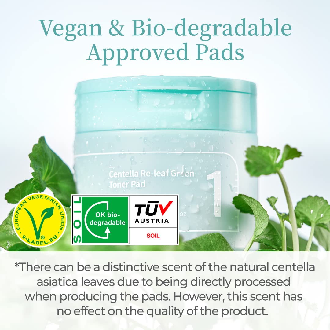 numbuzin No.1 Centella Re-leaf Green Toner Pad | Vegan Pad, Double-sided, Herb extracts, Calming, 70 pads, 6.42 fl.oz