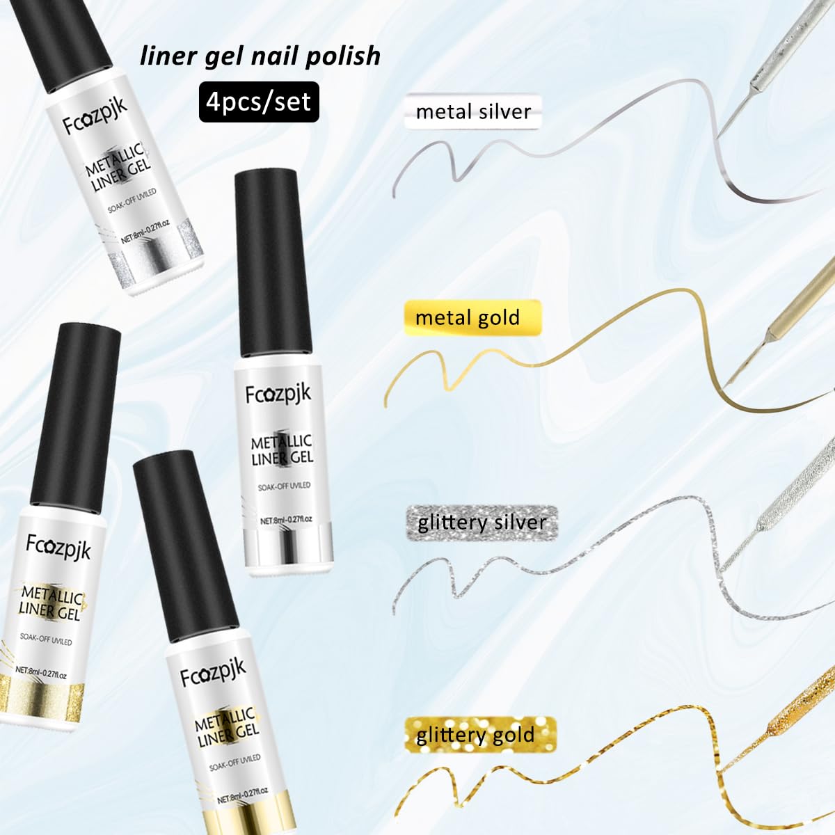 Fcozpjk Gold And Silver Gel Nail Polish 4PCS Metallic Liner Nail Art Polish Mirror Chrome Effect Metal Paint French Tips Wave Fl