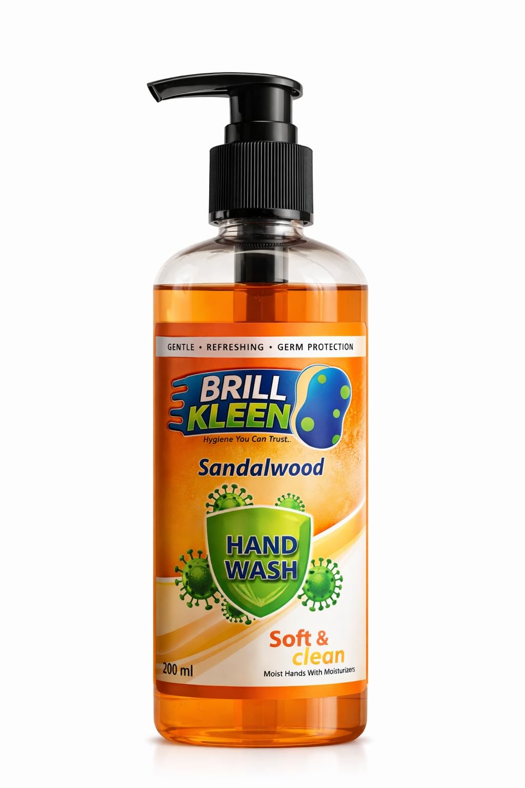 Brillkleen Handwash, Liquid Hand Wash, No Rash Formula, Fresh & Lively Scent, Nourishing, All Skin Types