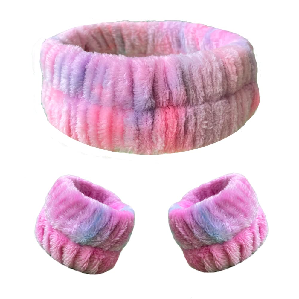 Wayilea Face Wash Headband With 2Pcs Wristbands Set, Makeup Head Band Facial Tie Dye Wrist Bands For Skincare Yoga Bath Shower H