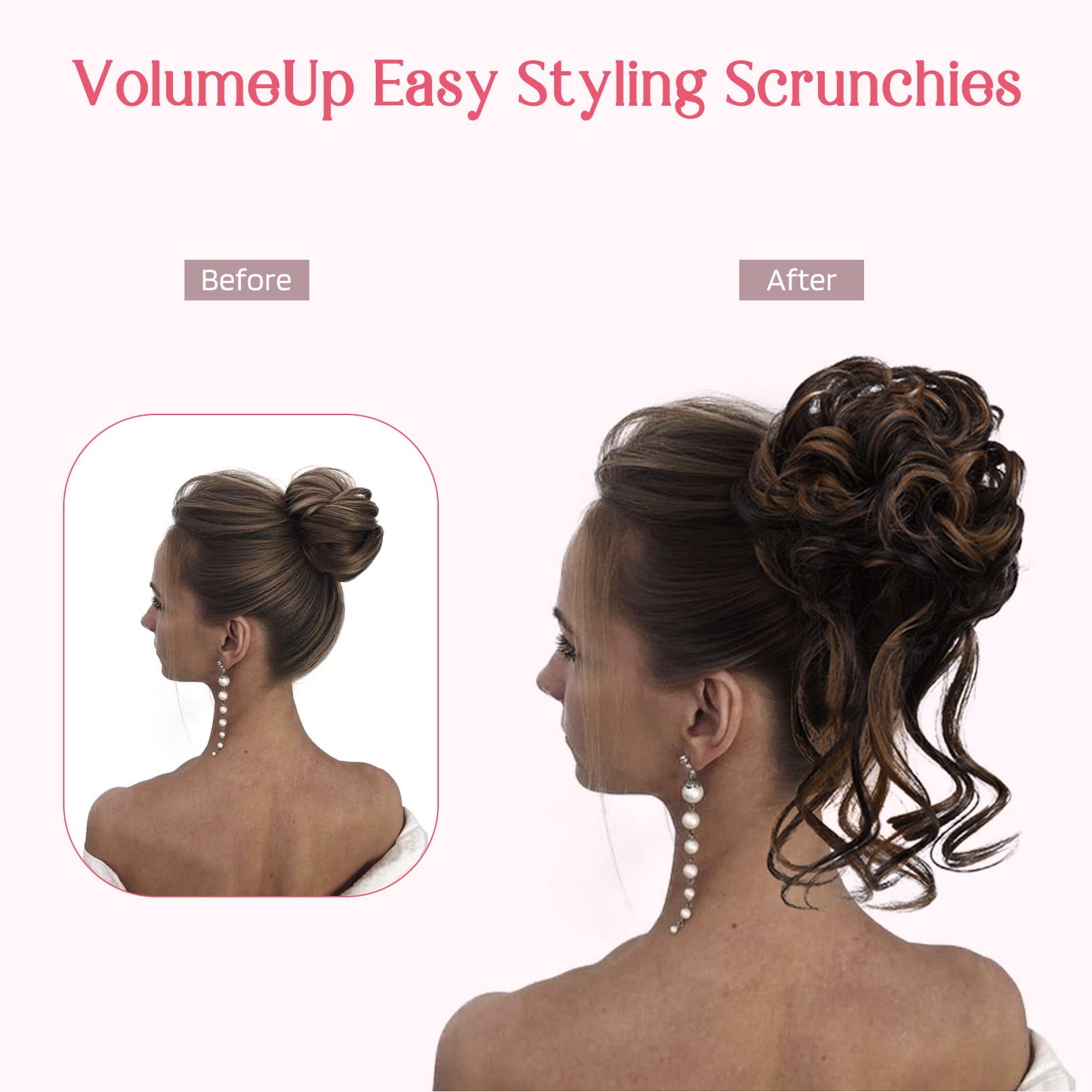 Hoojih Messy Bun Hair Piece, 2Pcs Tousled Updo With Tendrils Hair Bun Extensions Wavy Curly Hair Wrap Ponytail Hairpieces Hair S