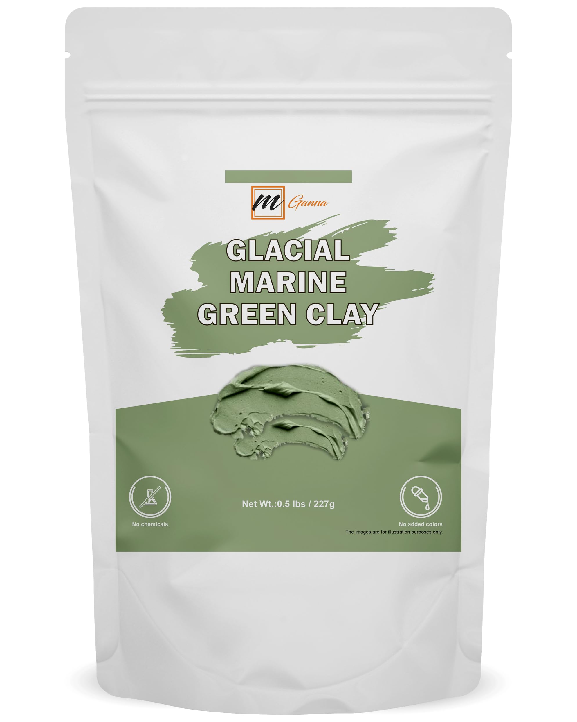 mGanna 100% Natural Glacial Marine Green Clay for Facial Masks, Creams, Body Wraps, Soft Peels and Scrubs, Skin Tightening, and 