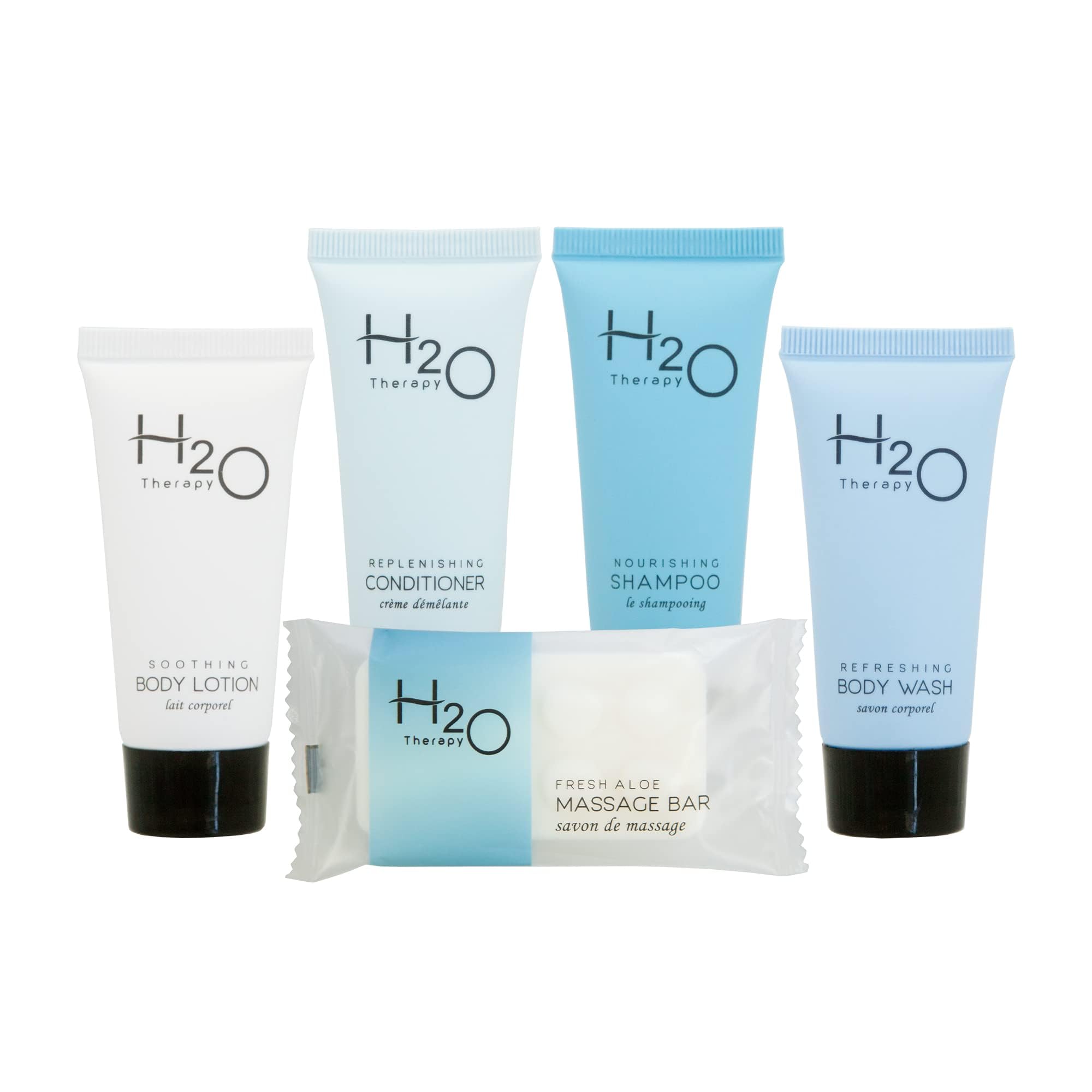 H2O Therapy Hotel Soaps And Toiletries Bulk Set  1-Shoppe All-In-Kit Amenities For Hotels & Airbnb  .85Oz Hotel Shampoo & Condit