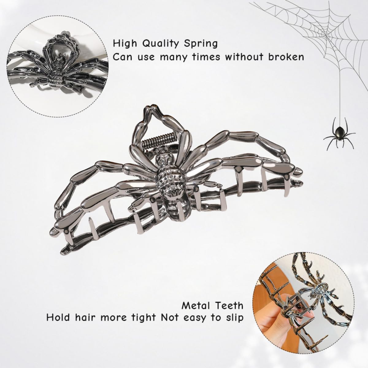 Halloween Spider-Shaped Large Gothic Alloy Metal Black Hair Claw Clips For Women - Nonslip Cosplay Hair Accessories, Decorations