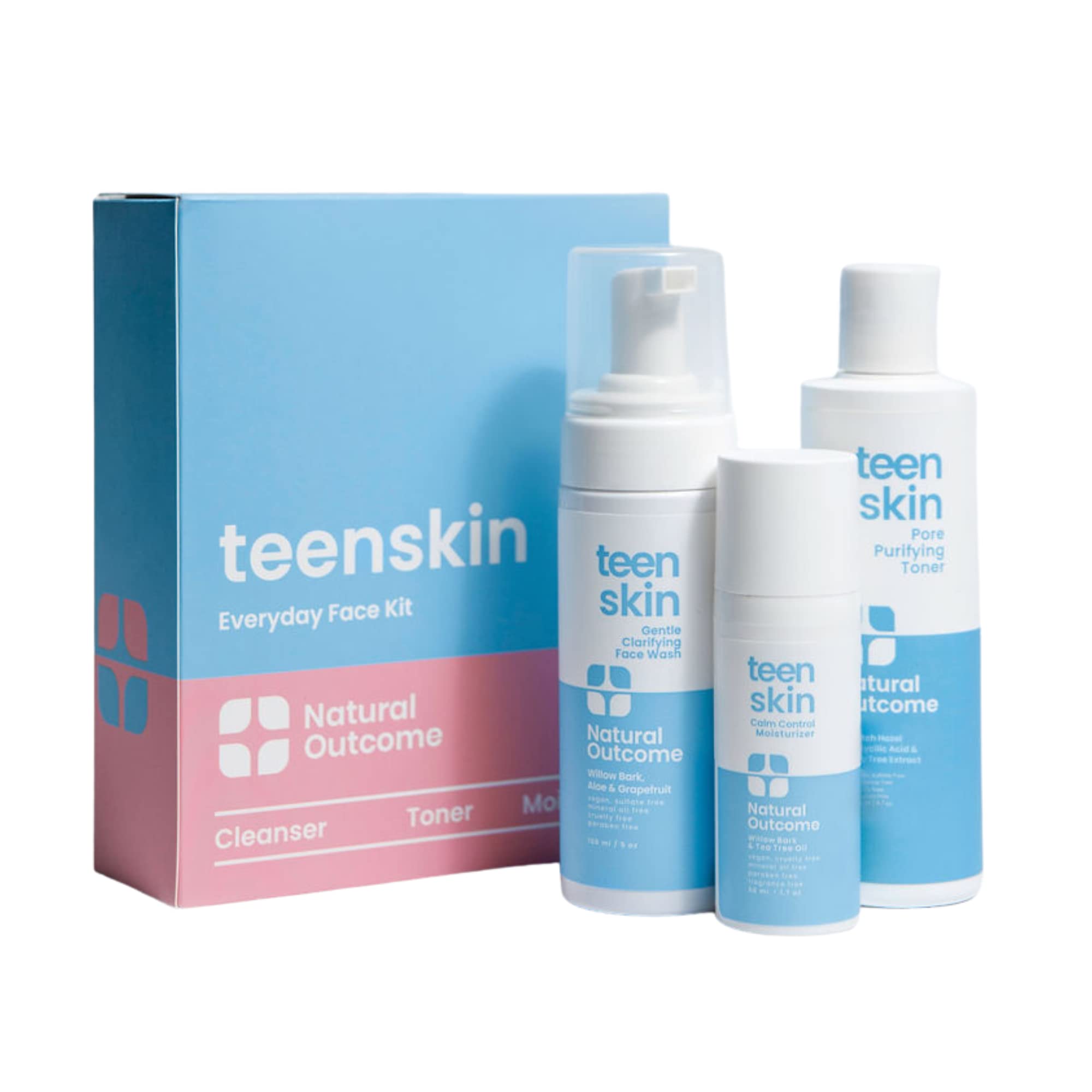 Natural Outcome Teen Skin 3Step Skin Care Kit | Daily Boys & Girls Skin Care Regimen | Face Wash, Toner, & Moisturizer | Perfec