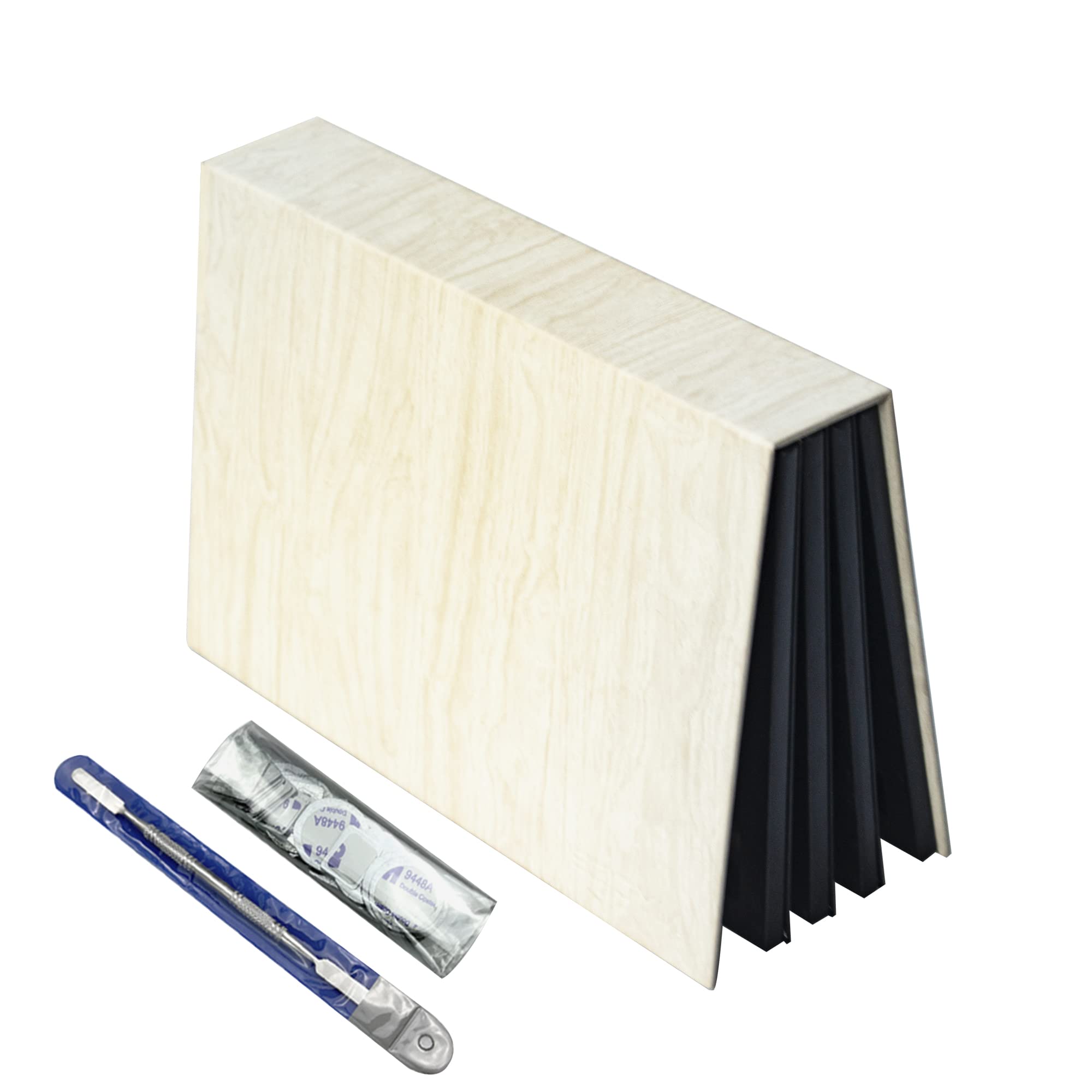 Szdym Strong 4-Layers Empty Magnetic Palette Book Palette(White Wood Grain)+1Pcs Makeup Depotting Spatula+50Pcs Round Metal Stic