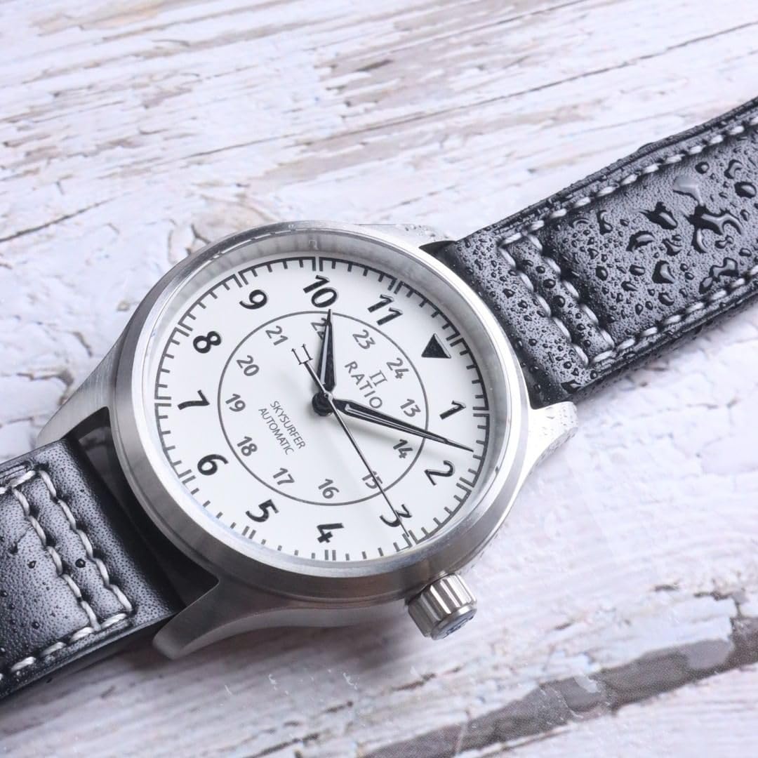 Ratio Pilot Style Watches Analog Dispaly Full Luminous Japanese Automatic 12/24 Hours Time Display 200M Water Resistant Casual W