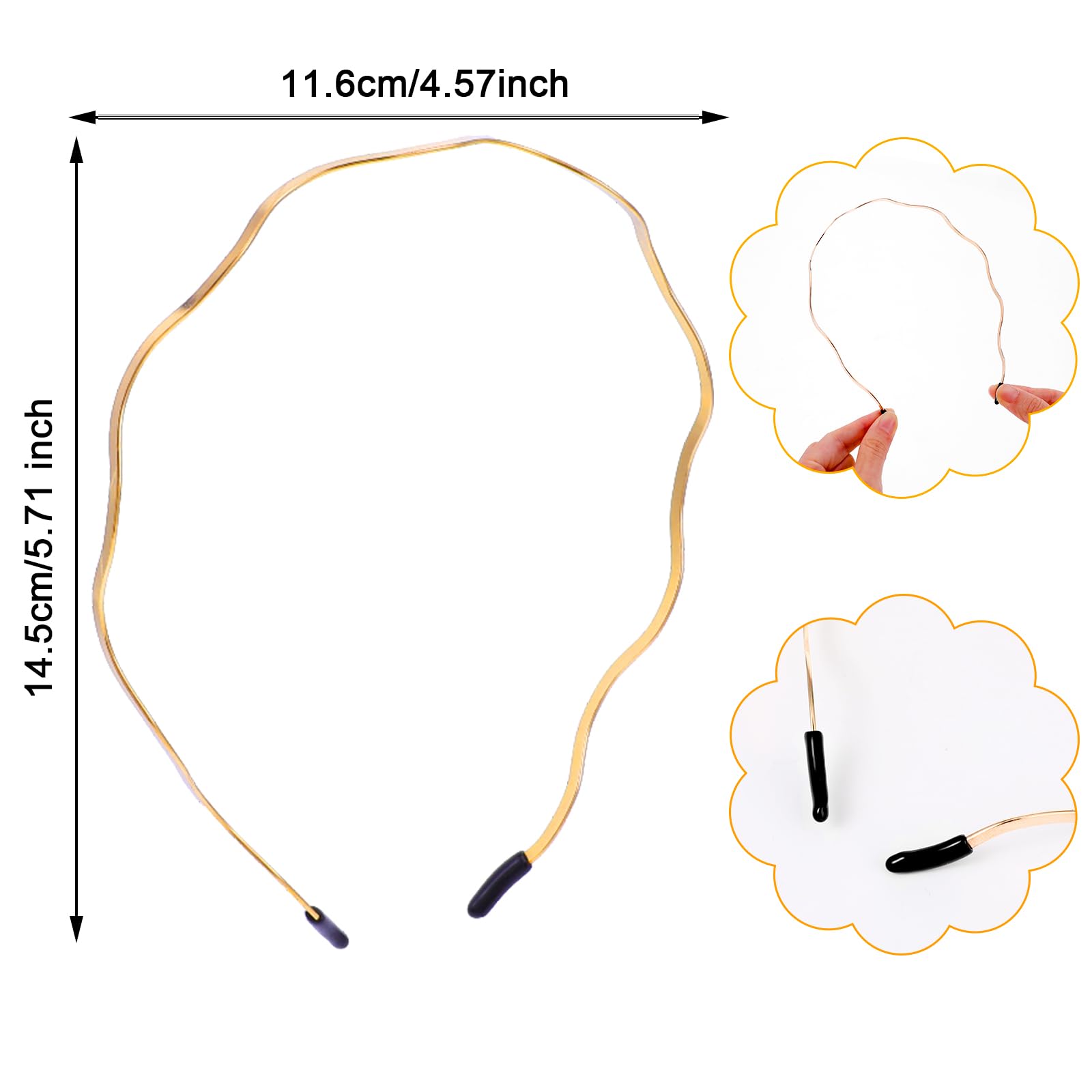 Tyqour 2Pcs Gold Headbands for Women Thin Metal Hair Band Retro Big Wavy Headband Hair Styling Accessories for Women Teen Girls