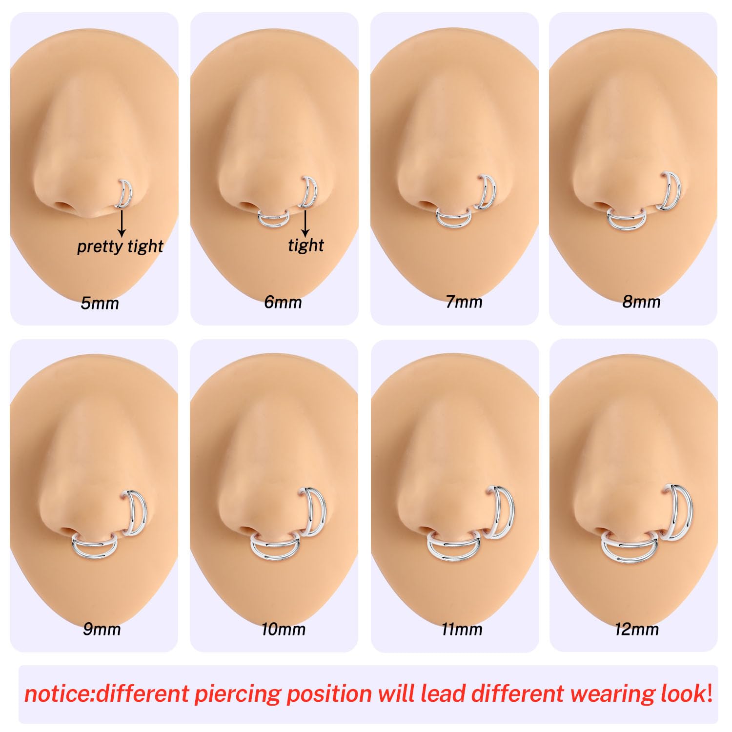 18G Cartilage Earrings Conch Hoop Ring Double Open Stacked Cartilage 316L Surgical Steel Septum Nose Rings 12mm Lobe Earrings Un