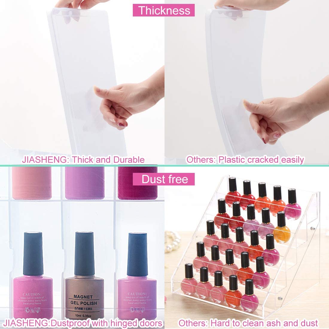 Jiasheng Two Nail Polish Organizer Case Holders, 48 Bottles Universal Nail Storage Box For Double Side Adjustable Space Divider