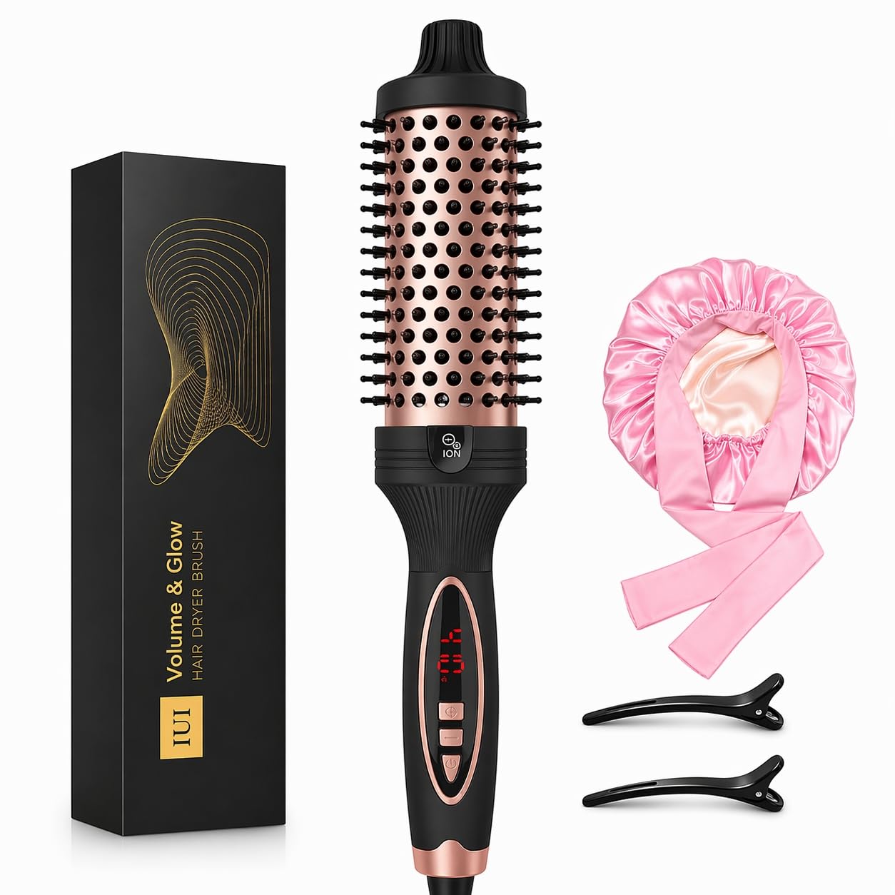IUIBeauty Thermal Brush, Heated Round Brush with 5 Heat Settings & LED Display, 1.5 inch Negative Ion Blowout for Long Hair Curl