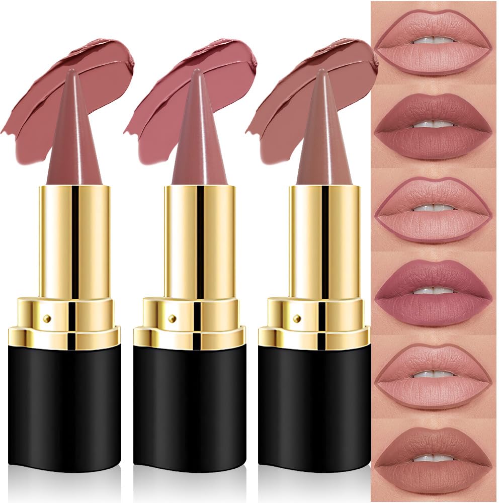 Kaely 3Pcs Gradient Matte Lip Liner Pencil & Lipstick Crayon Combo Set for Women, 2in1 Flawless Contour Gradual Ombre Effect Lip