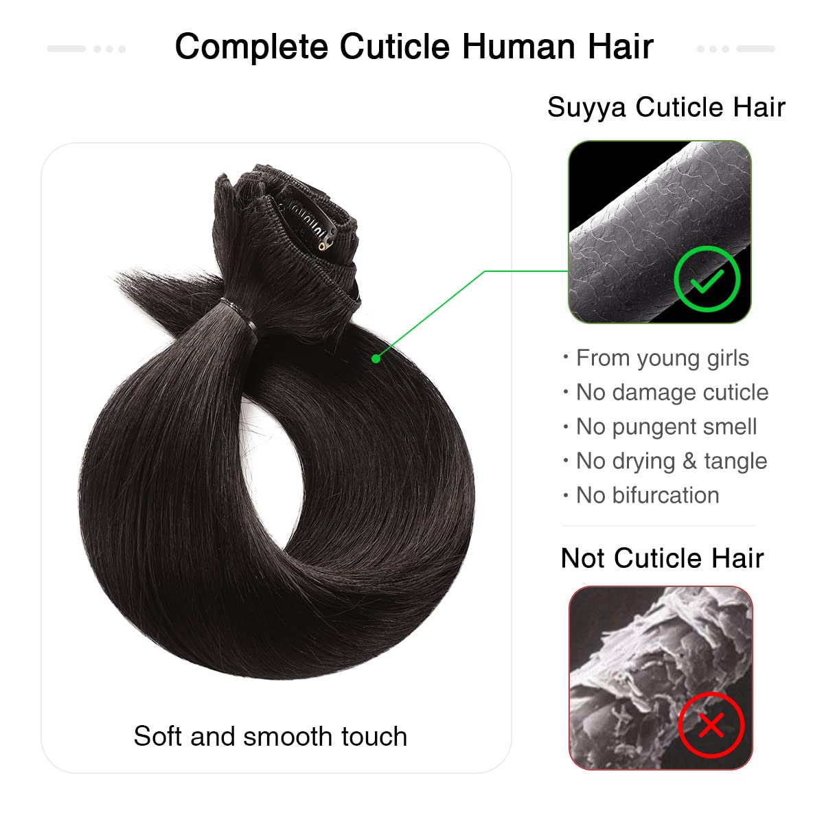 SUYYA Clip in Hair Extensions Real Human Hair,Human Hair Clip in Extensions Straight Human Hair Clip ins Double Weft Natural Bla