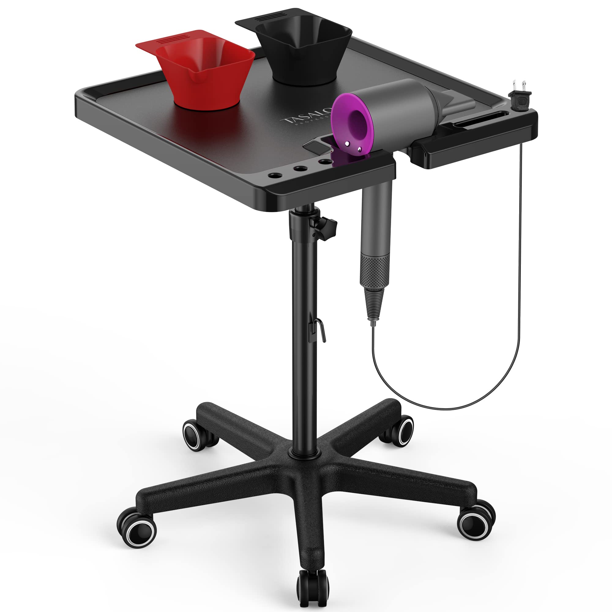 Tasalon Ultimate Salon Tray On Wheels,Tray Cart With 2 Magnetic Bowls Irony Tattoo Table Station Rolling Tray With Hair Stickles