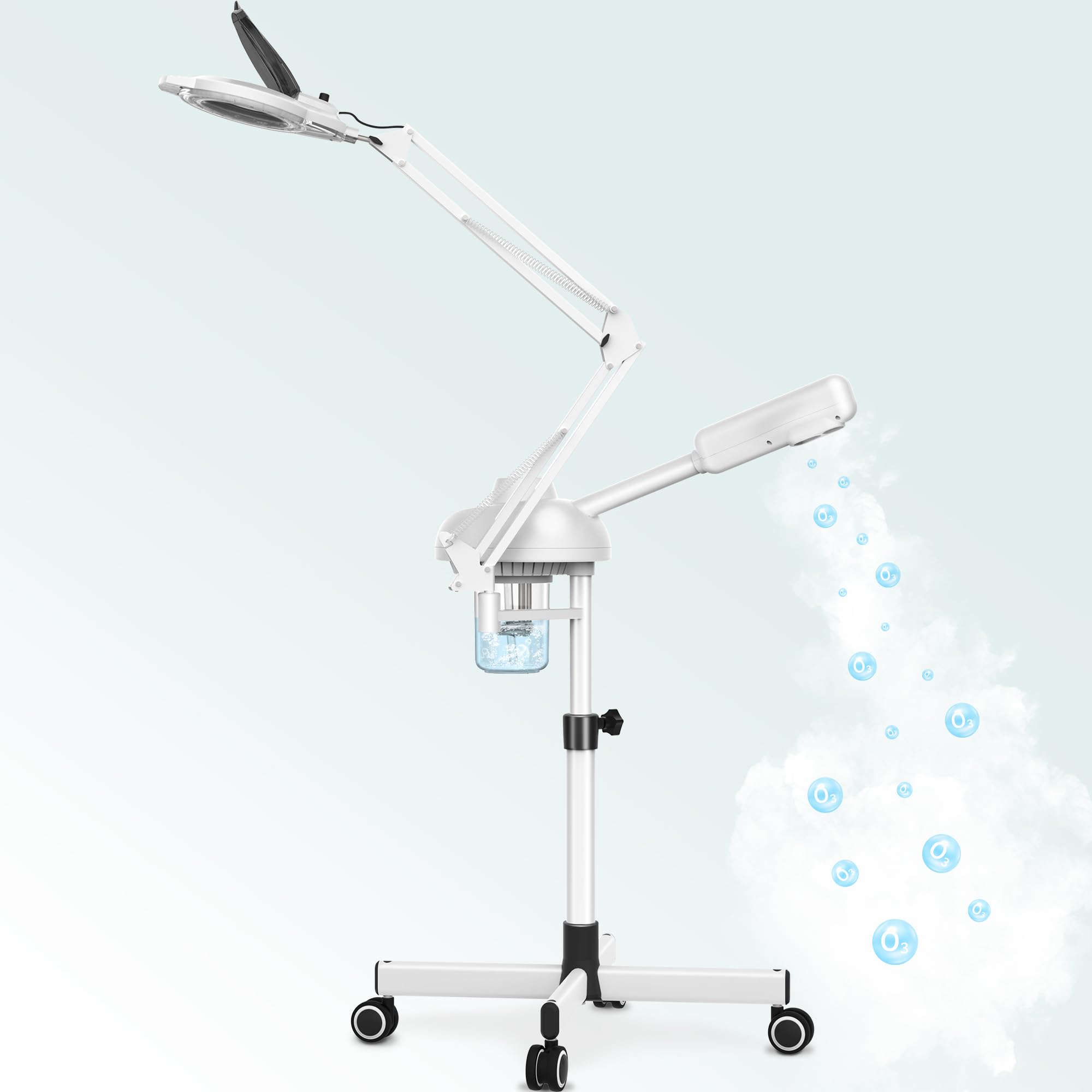 TASALON 2-in-1 Professional Facial Steamer with 5X Magnifying Lamp, Esthetician Steamer on Wheels with Ozone and Hot Mist, Stand