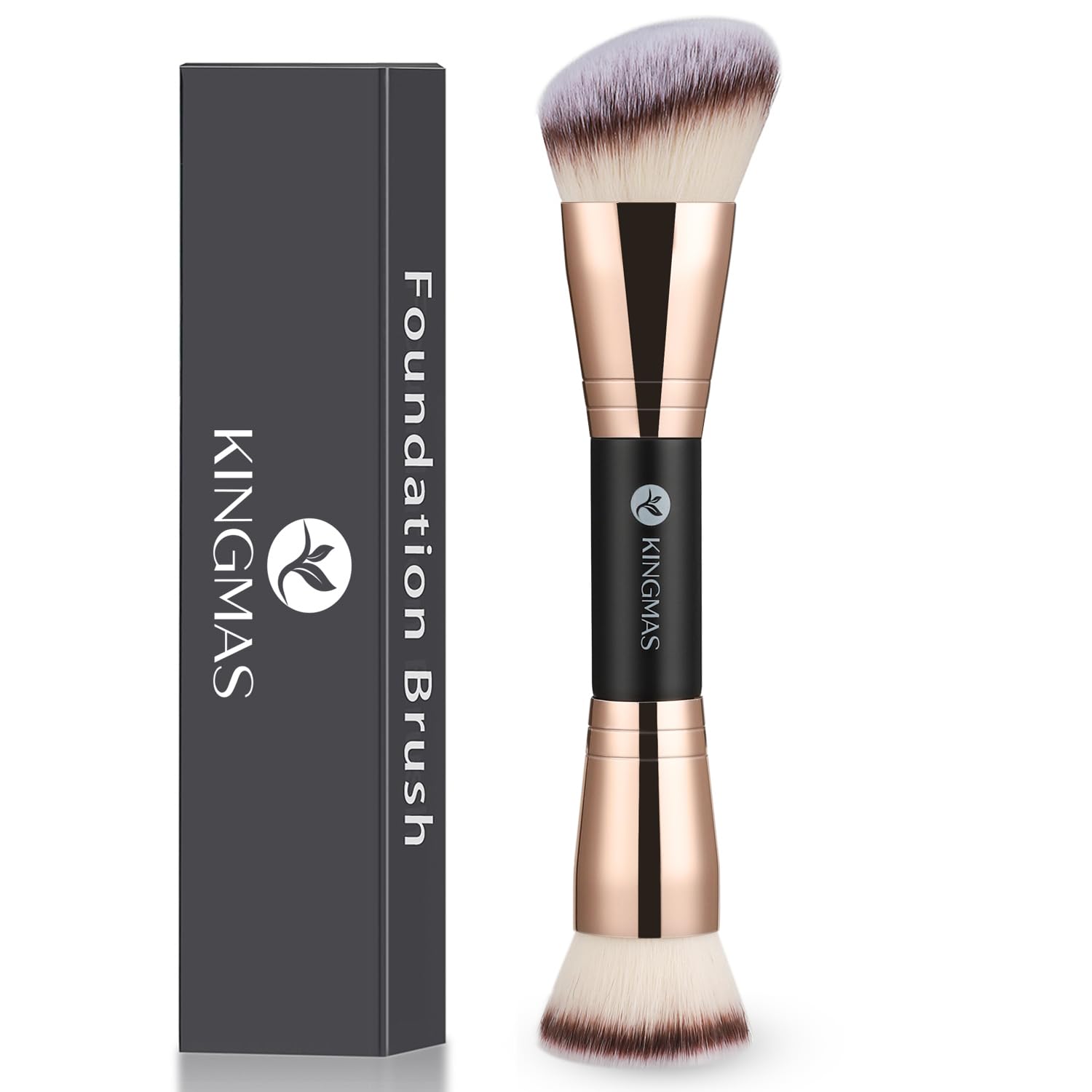 Kingmas Foundation Makeup Brush, Premium Kabuki Brush, Double-Ended Contour Brush (Flat/Angled Round Top) For Blending Liquid Po